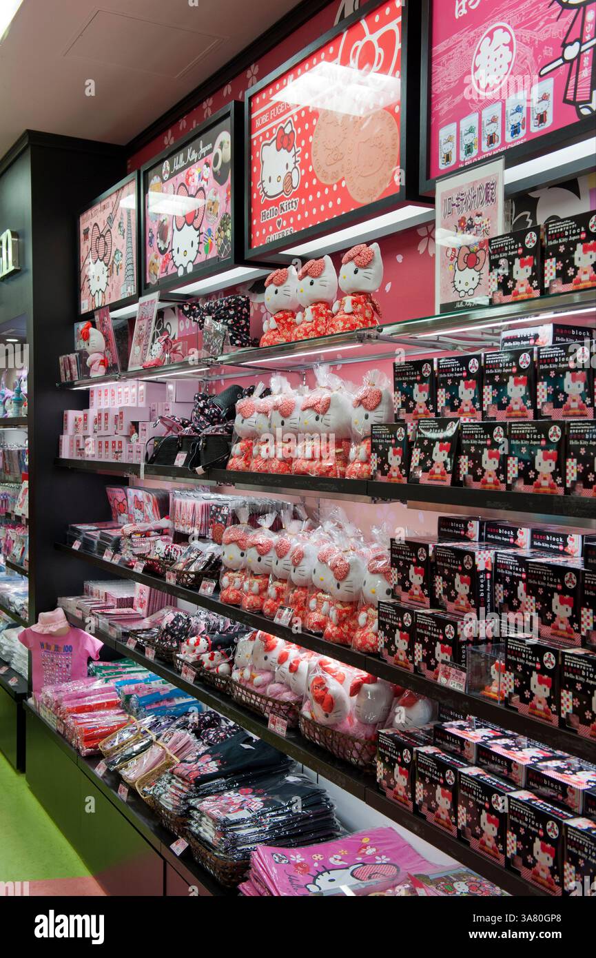 Die Animationsfigur Hello Kitty von Sanrio ist eine Ikone der japanischen Kawaii-Kultur und verfügt über eigene Einzelhandelsgeschäfte in ganz Japan. Stockfoto
