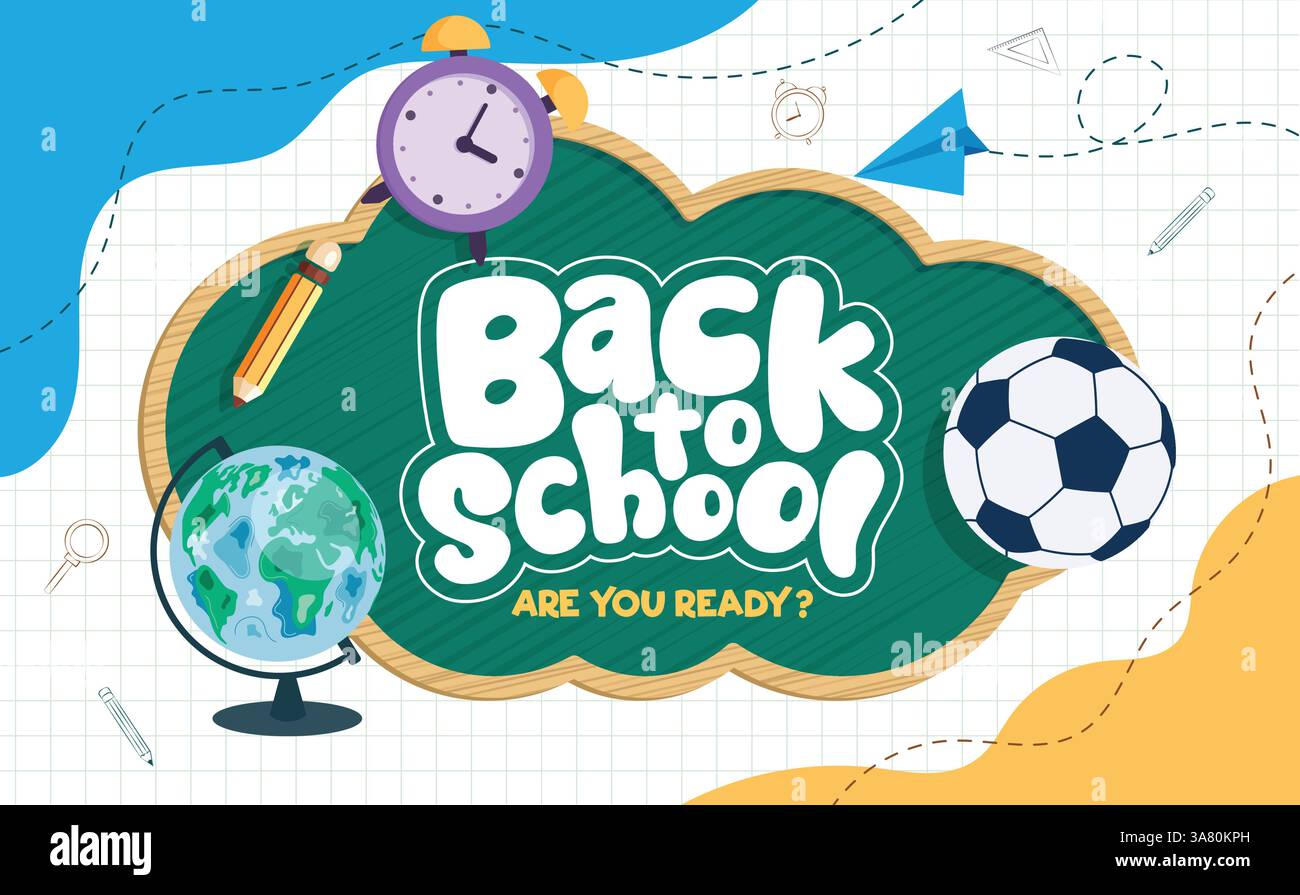 Zurück zur Schule Clipart-Vorlage. Schulpädagogik Gruß Clip Art in Tafel Wolken Form Konzept für Bildung Banner Vektor Illustration. Stock Vektor