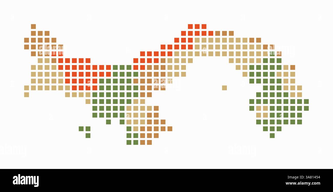 Panama gepunktete Karte. Digitale Landkarte des Landes auf weißem Hintergrund. Panamaform mit quadratischen Punkten. Farbige Punkte. Große Quadrate. Stock Vektor