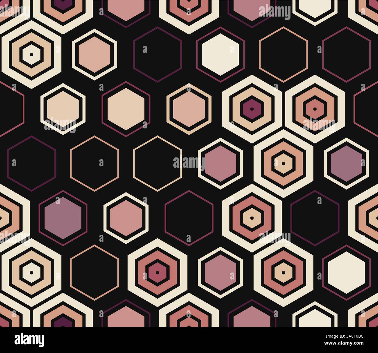 Hintergrund des geometrischen Netzes. Geometrische Formen in unterschiedlichem Stil und Farbe. Große Sechskantformen. Tileable-Muster. Nahtloser Hintergrund. Stock Vektor