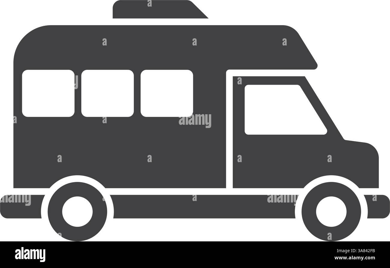 Wohnmobil-Ikone im flachen Stil. Camper-Vektor-Illustration auf isoliertem Hintergrund. Verkehrsschild Geschäftskonzept. Stock Vektor