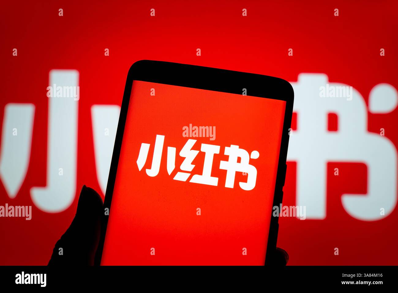 Eine Abbildung zeigt das rote LOGO, das am 28. März 2025 auf einem Smartphone in Chongqing, China, angezeigt wurde. Stockfoto
