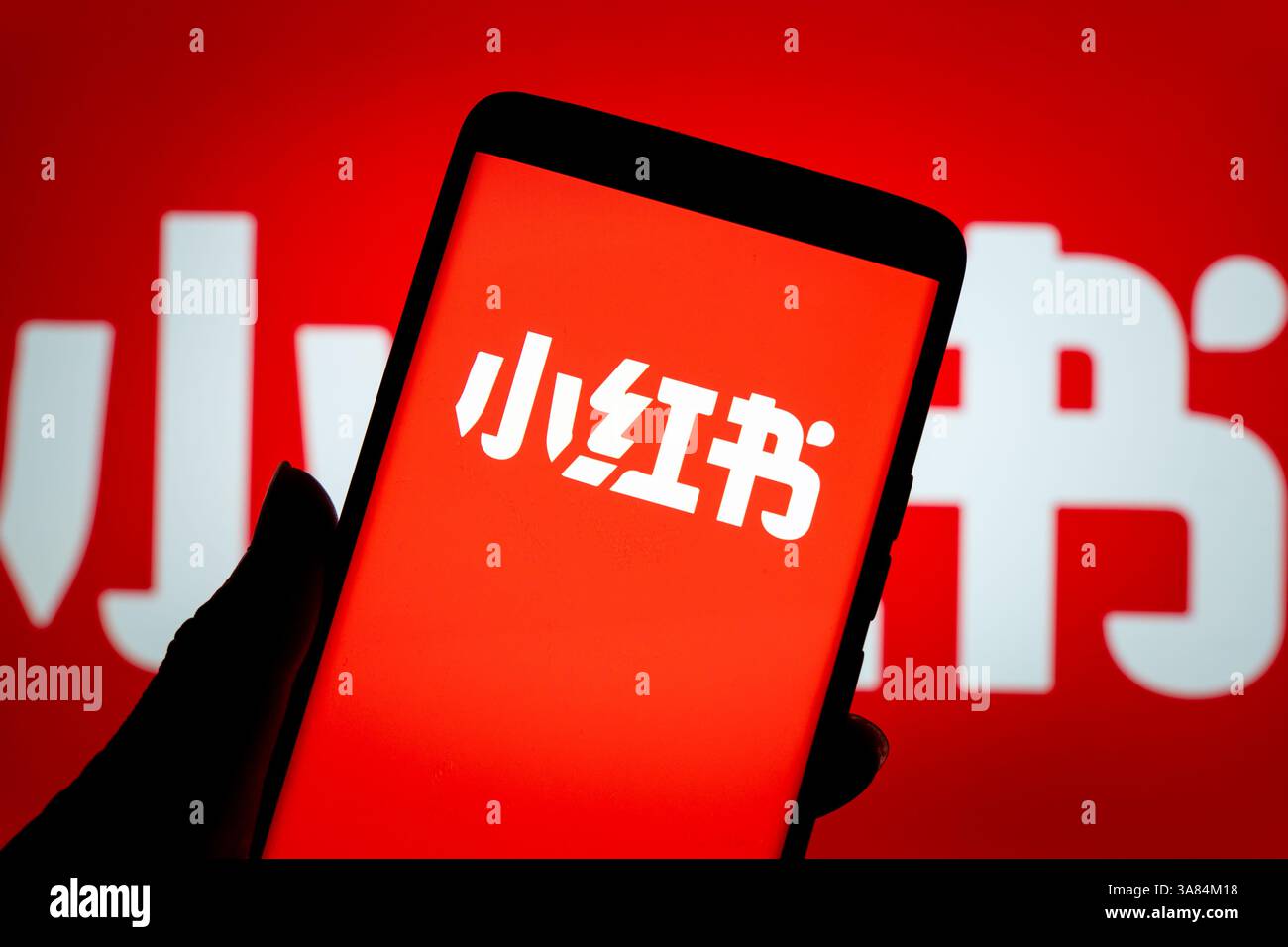 Eine Abbildung zeigt das rote LOGO, das am 28. März 2025 auf einem Smartphone in Chongqing, China, angezeigt wurde. Stockfoto