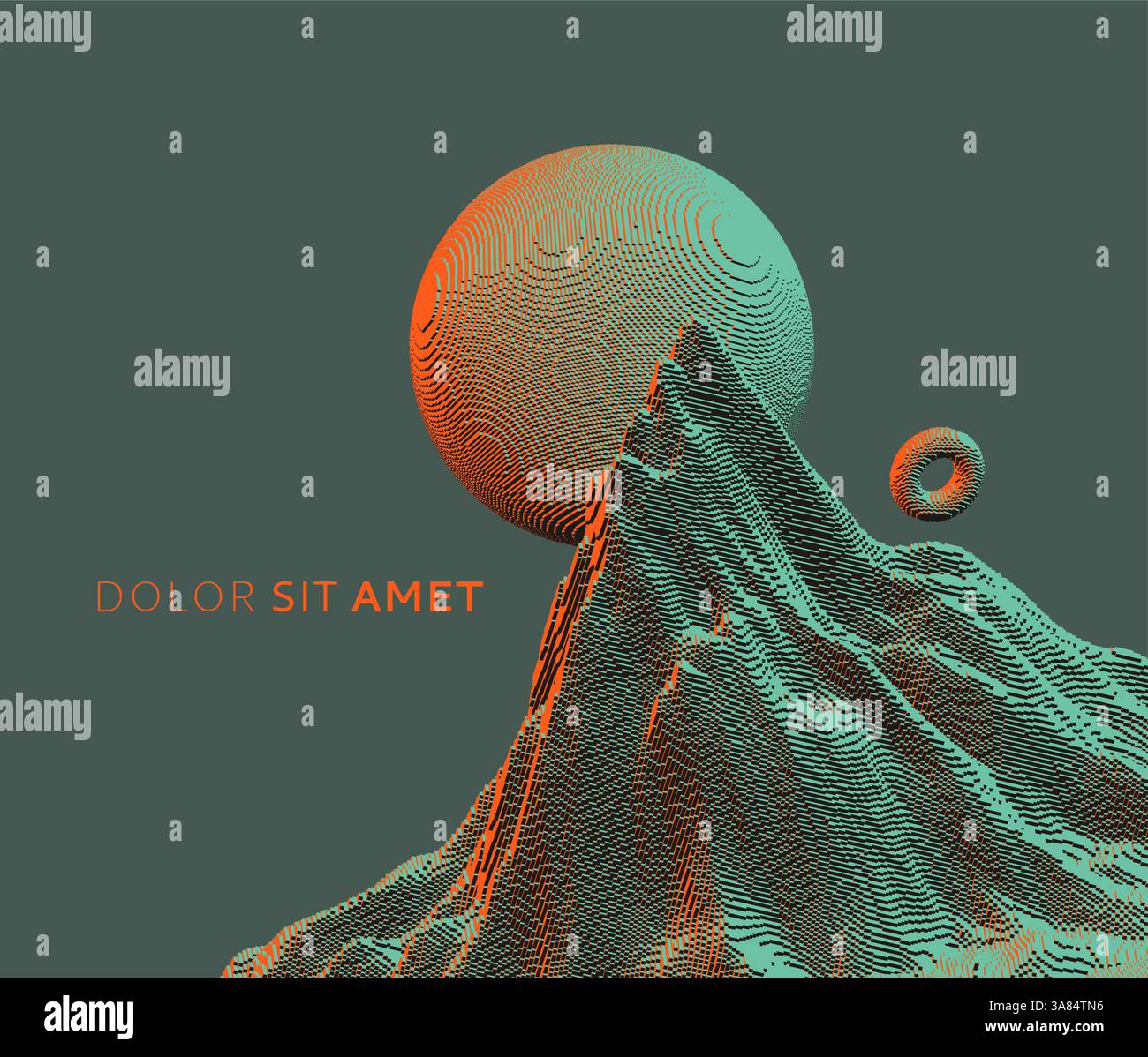 Alien-Fantasy-Landschaft mit Felsen. Berggipfel. Futuristische Kulisse im Voxelkunststil. Cyberspace-Konzept. 3D-Vektordarstellung für Broschüre, Stock Vektor