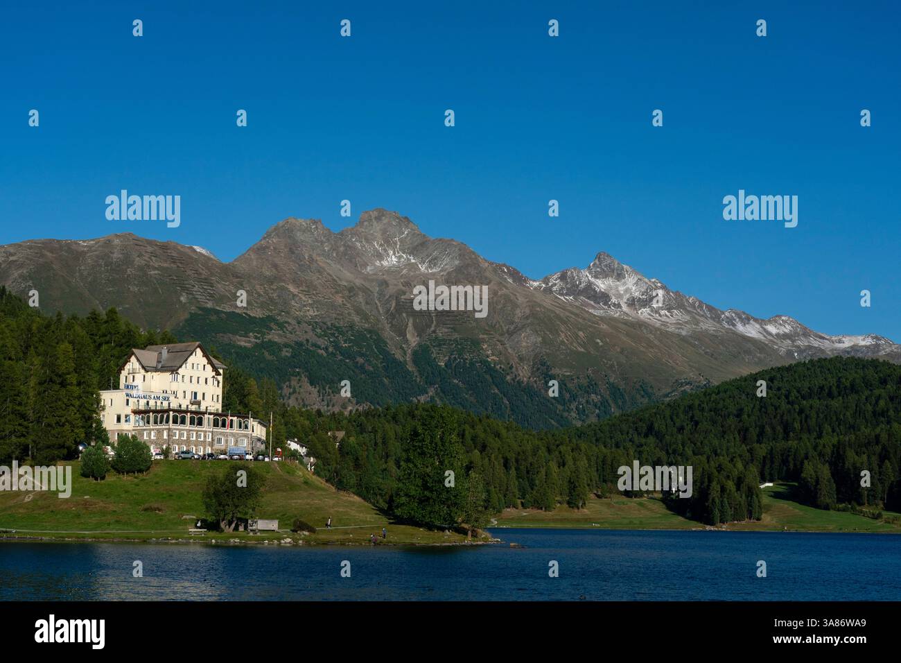 St. Moritz See, Kanton Graubünden, Schweiz Stockfoto