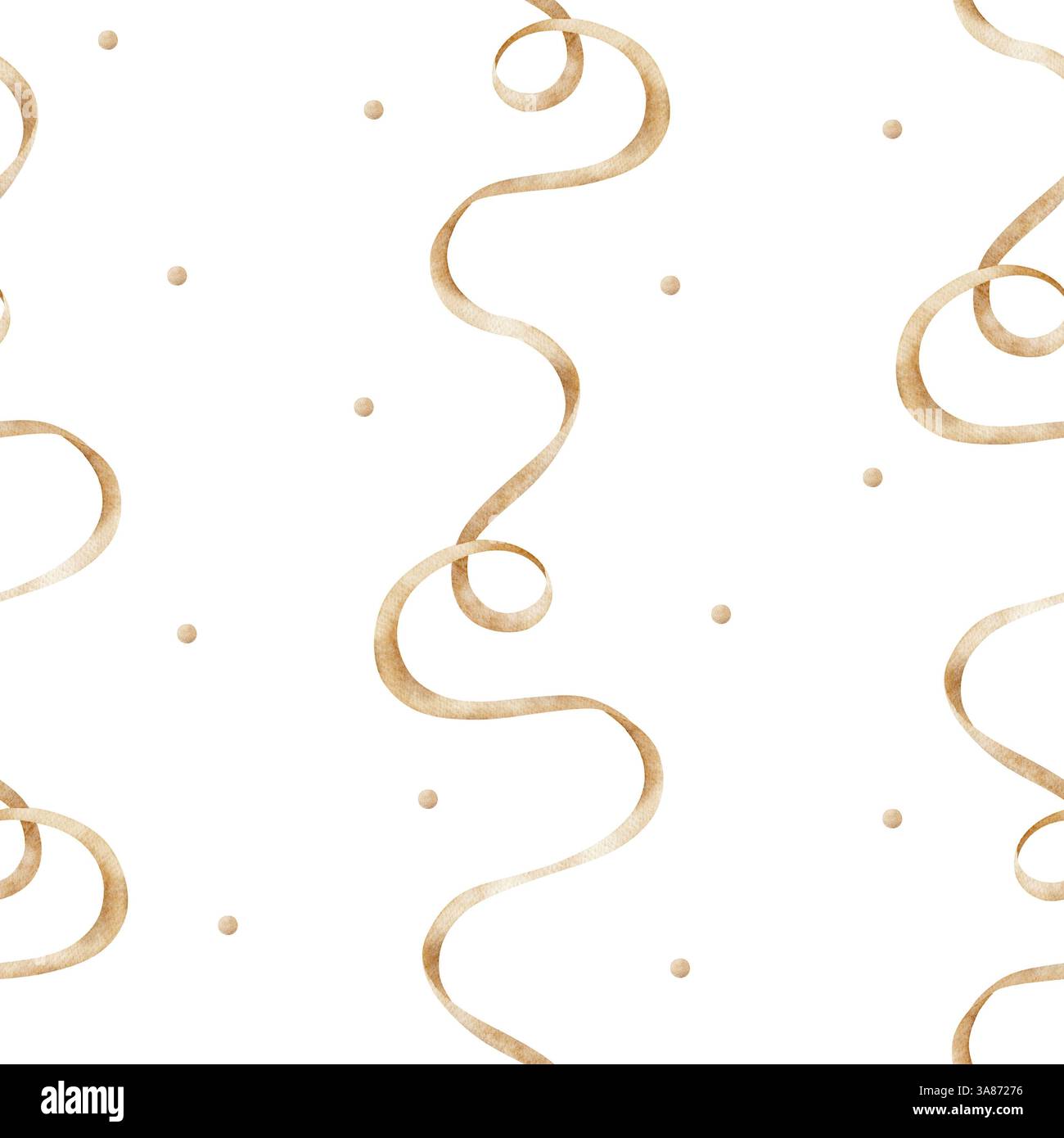 Aquarellmuster beige Satinbänder, Punkte. Nahtloses Seidengeflecht in Pastellfarben im Retro-Stil. Abbildung auf isoliertem Hintergrund für Design, Stoff Stockfoto