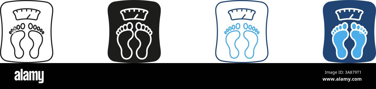 Menschliche Stellfläche auf Symbolsatz Maßstabslinie und Silhouette. Konzept Der Gewichtskontrolle. Symbol für gesunde Lifestyle- und Fitnessüberwachung. Bearbeitbare Kontur Stock Vektor