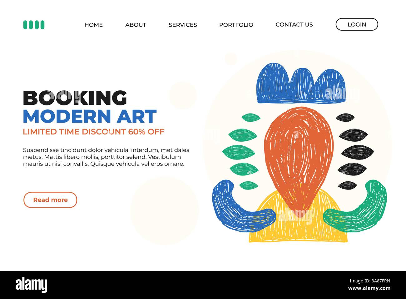 Vorlage für Website-Landing-Page mit kreativen Buntstiften. Werbebanner mit funky geometrischen Formen im Stile- oder Bleistiftstil. Y2K Moderne Kunst Stock Vektor