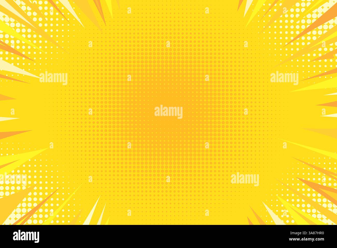 Gelber Hintergrund im Comic-Stil. Kreativer Hintergrund im gelben Halbtonstil mit Zoomeffekt. Superhelden-Hintergrund Stock Vektor