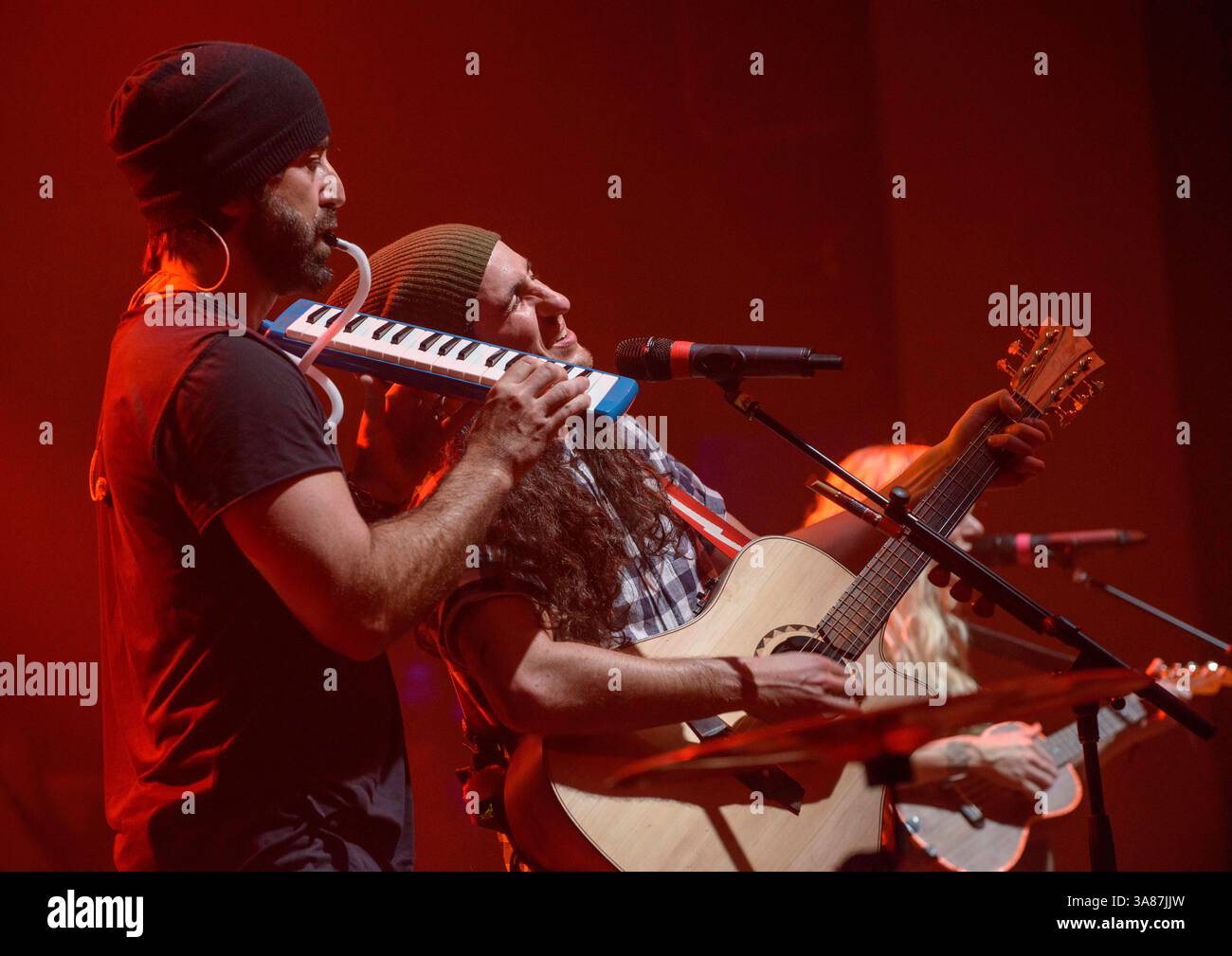 12. April 2013 - Toronto, Ontario, Kanada - MIKE TAYLOR und GIANNI LUMINATI von „Walk Off the Earth“ live in der Danforth Music Hall. (Bild: © Jerry Abramowicz/ZUMAPRESS.com) Stockfoto