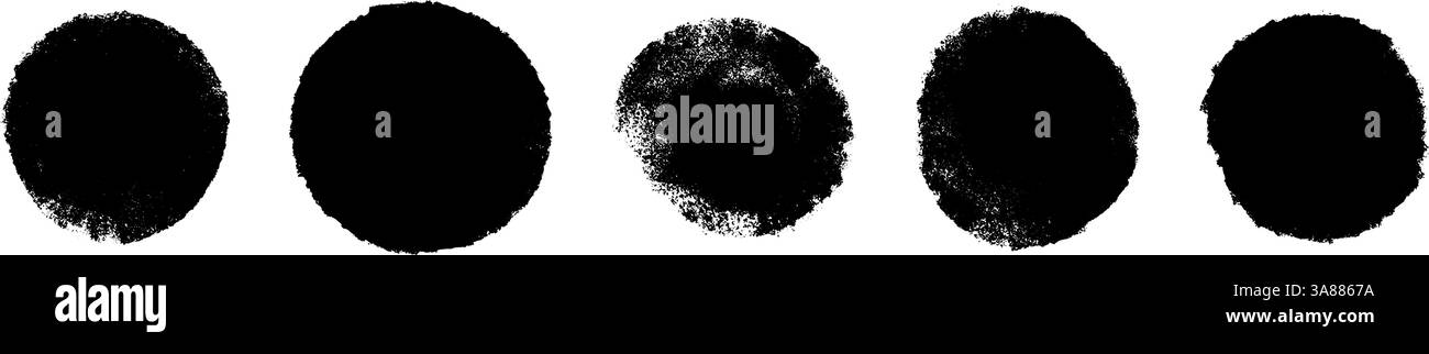 Abstrakter runder Pinselstrich mit rauer Tinte und Farbspritzern. Kreisförmige Stempelform für Grafikdesign und Logos. Abbildung des flachen Vektors isola Stock Vektor