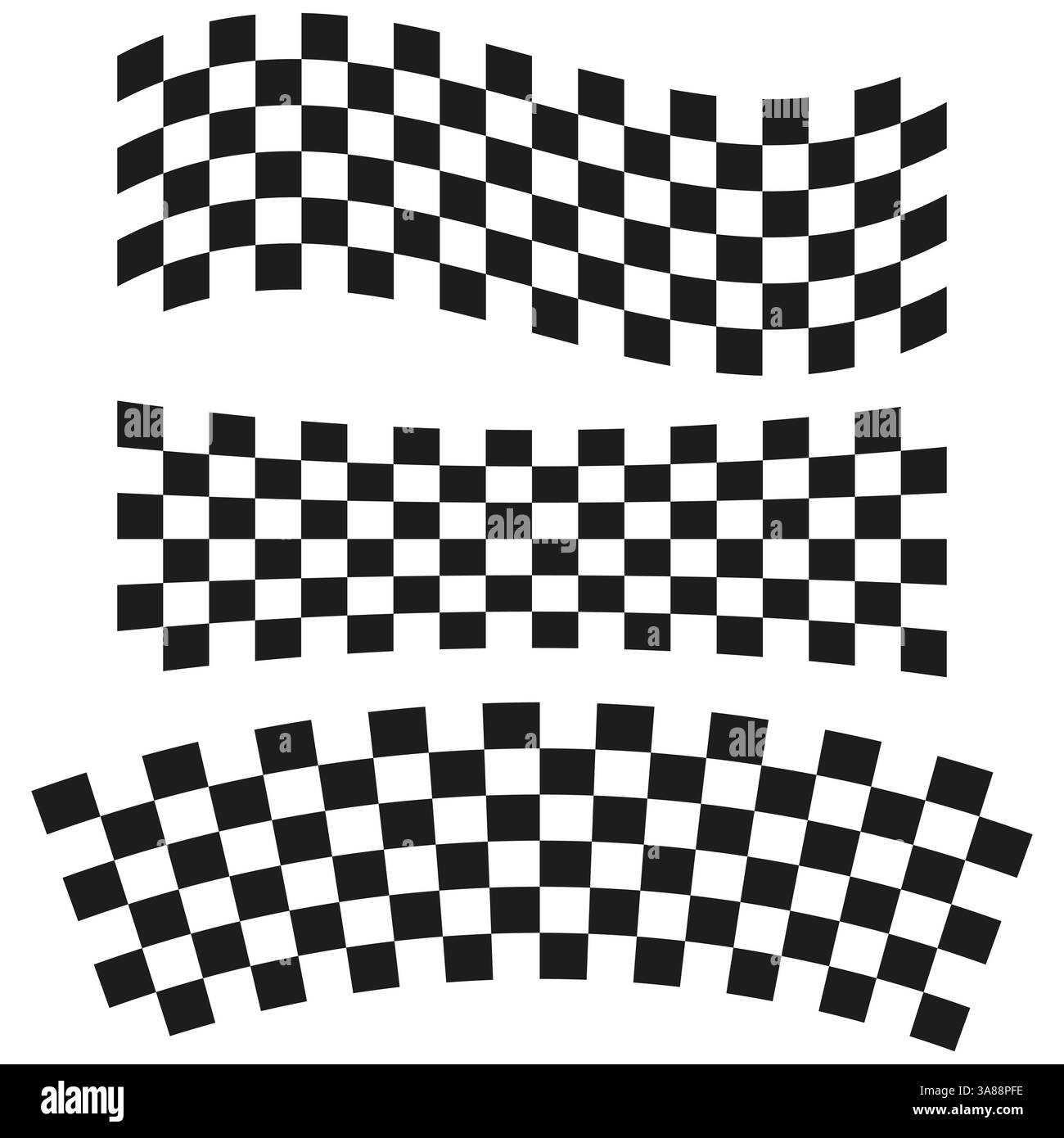 Gewelltes Karomuster. Schwarz-weißes Raster. Design mit Rennflagge. Nahtlose Vektortextur. Stock Vektor