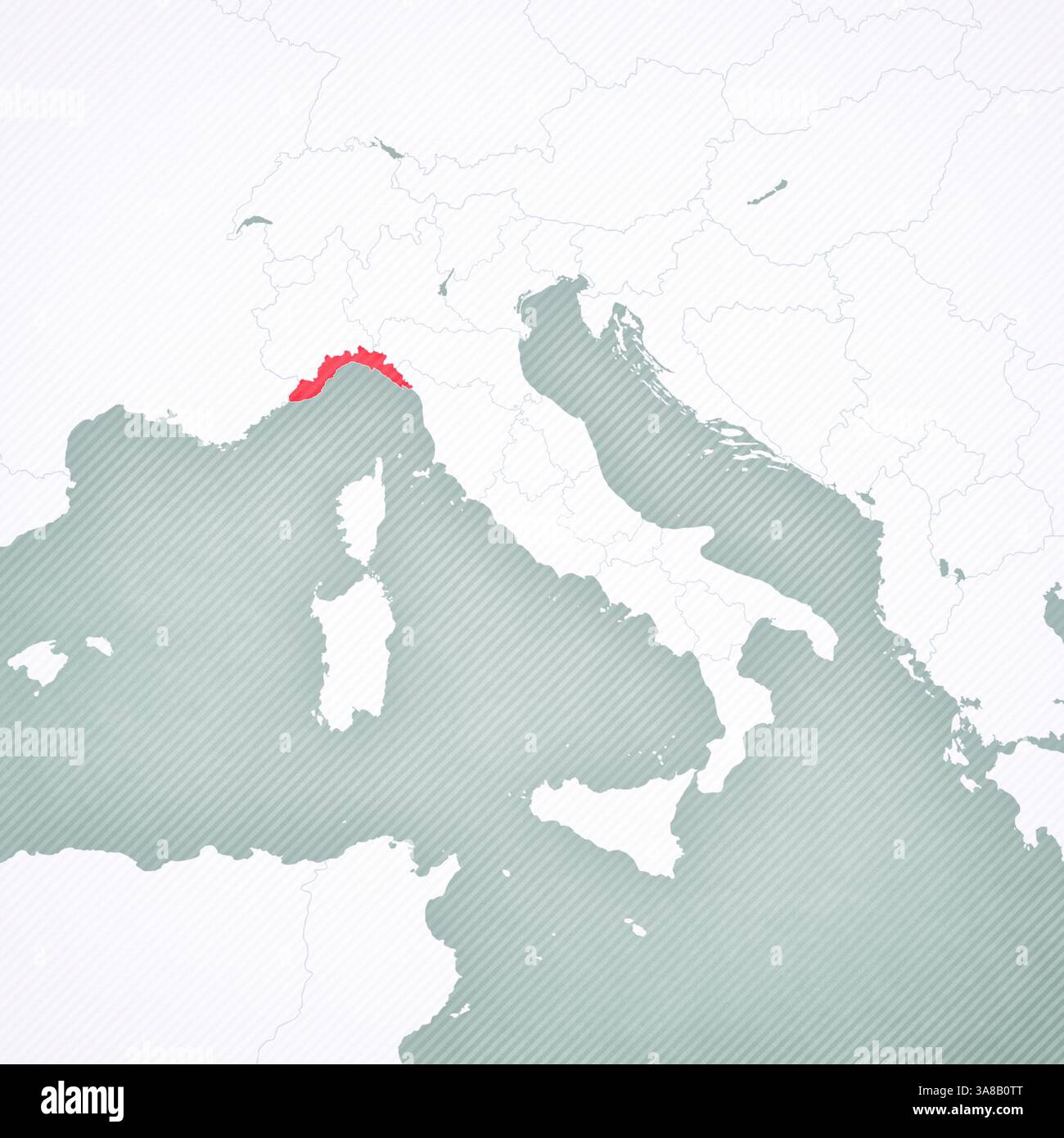 Ligurien auf der Karte von Italien mit weich gestreiftem Vintage-Hintergrund. Stockfoto