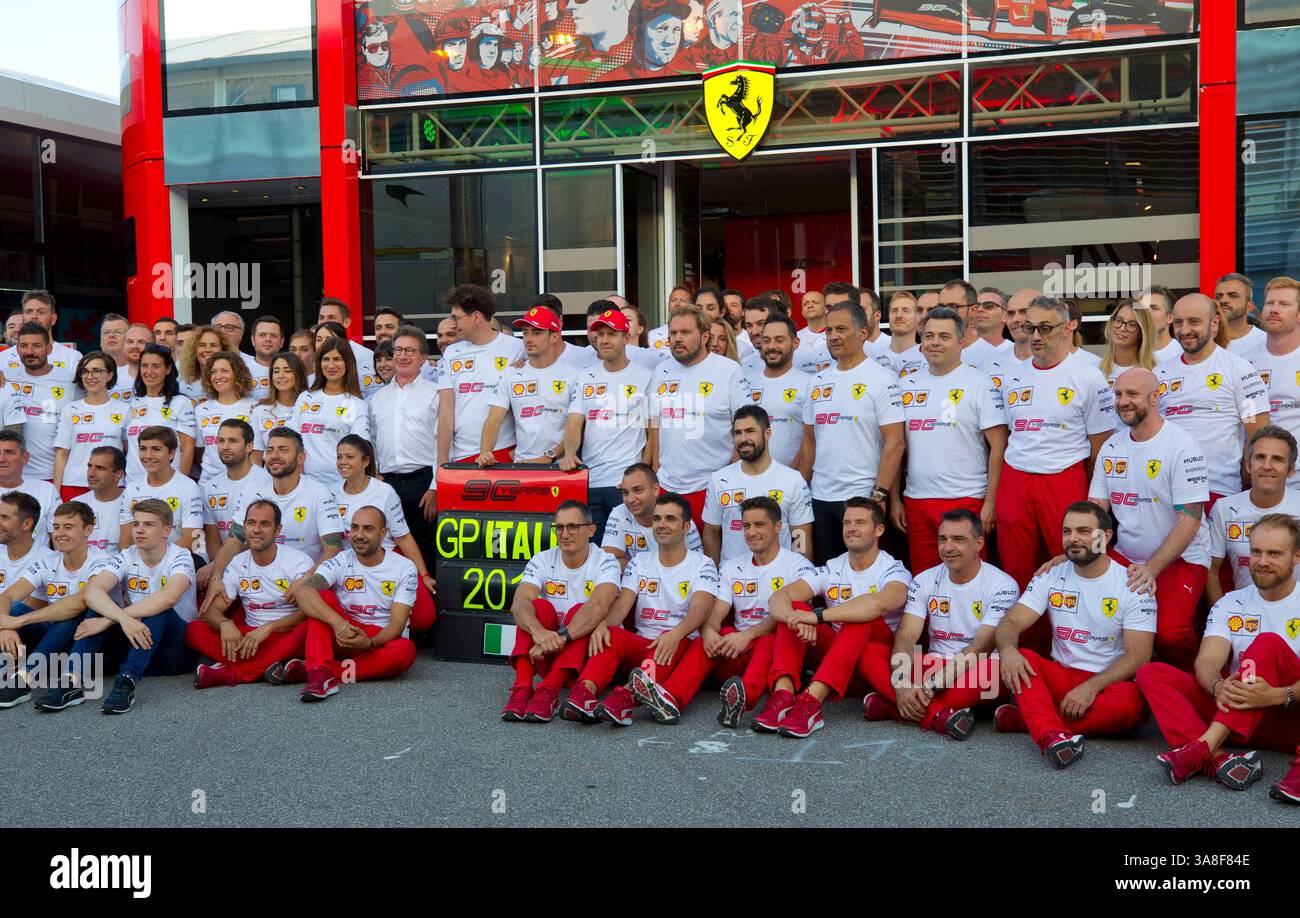 Monza, Italien - 07 September, 2019: FIA Formula One World Championship, Grand Prix von Italien, Scuderia Ferrari feiert 90 Jahre Motorsport Stockfoto