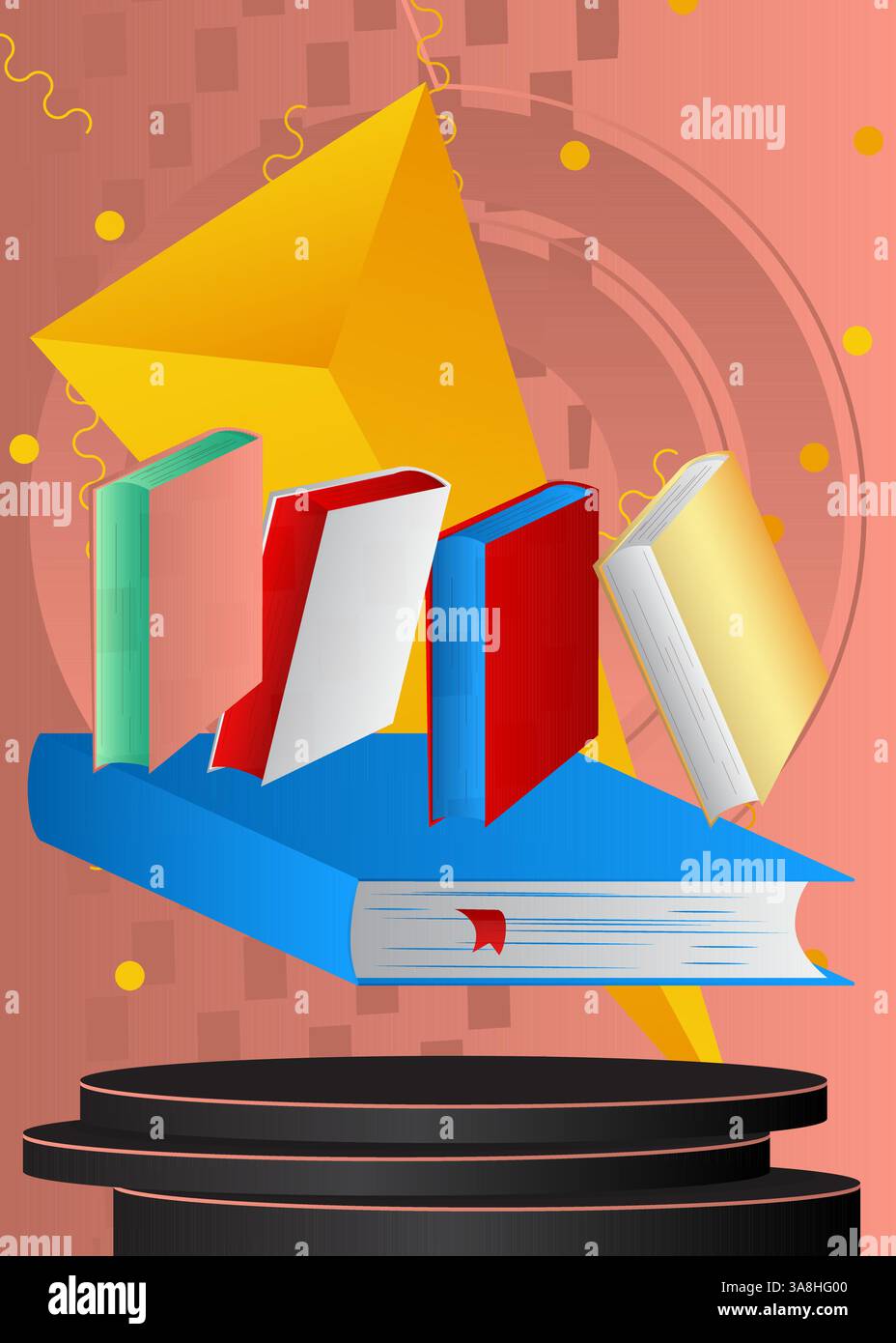 Modellerstellung Produktanzeige mit Buch. Podium des Vektorzylinders. Bühnenvorführung für Präsentation. Minimale geometrische Formen. Stock Vektor