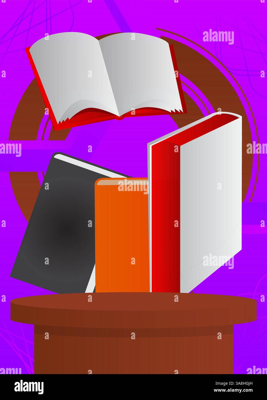 Modellerstellung Produktanzeige mit Buch. Podium des Vektorzylinders. Bühnenvorführung für Präsentation. Minimale geometrische Formen. Stock Vektor