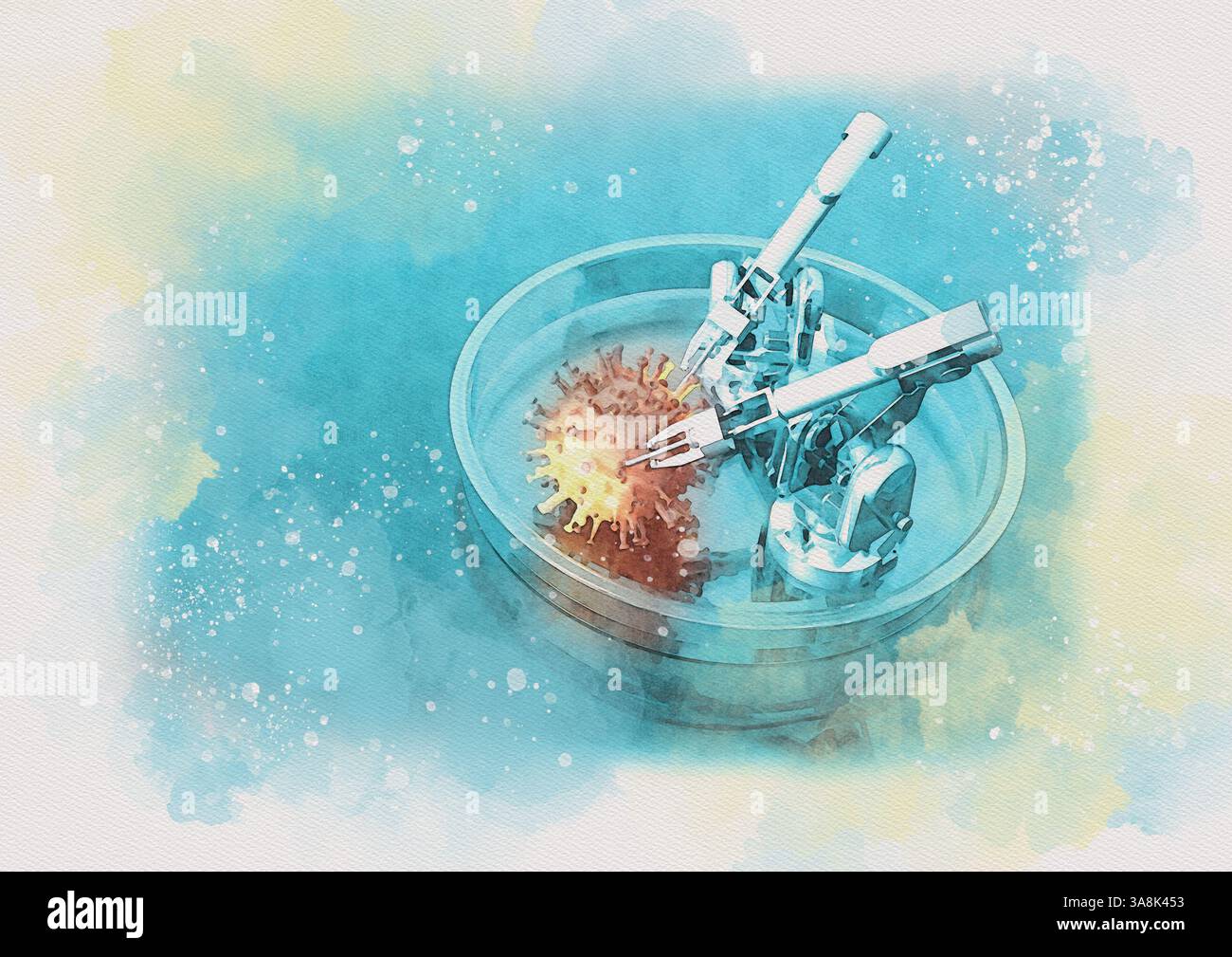 Medizinische Roboter in der biomedizinischen Forschung, konzeptuelle Illustration. Stockfoto