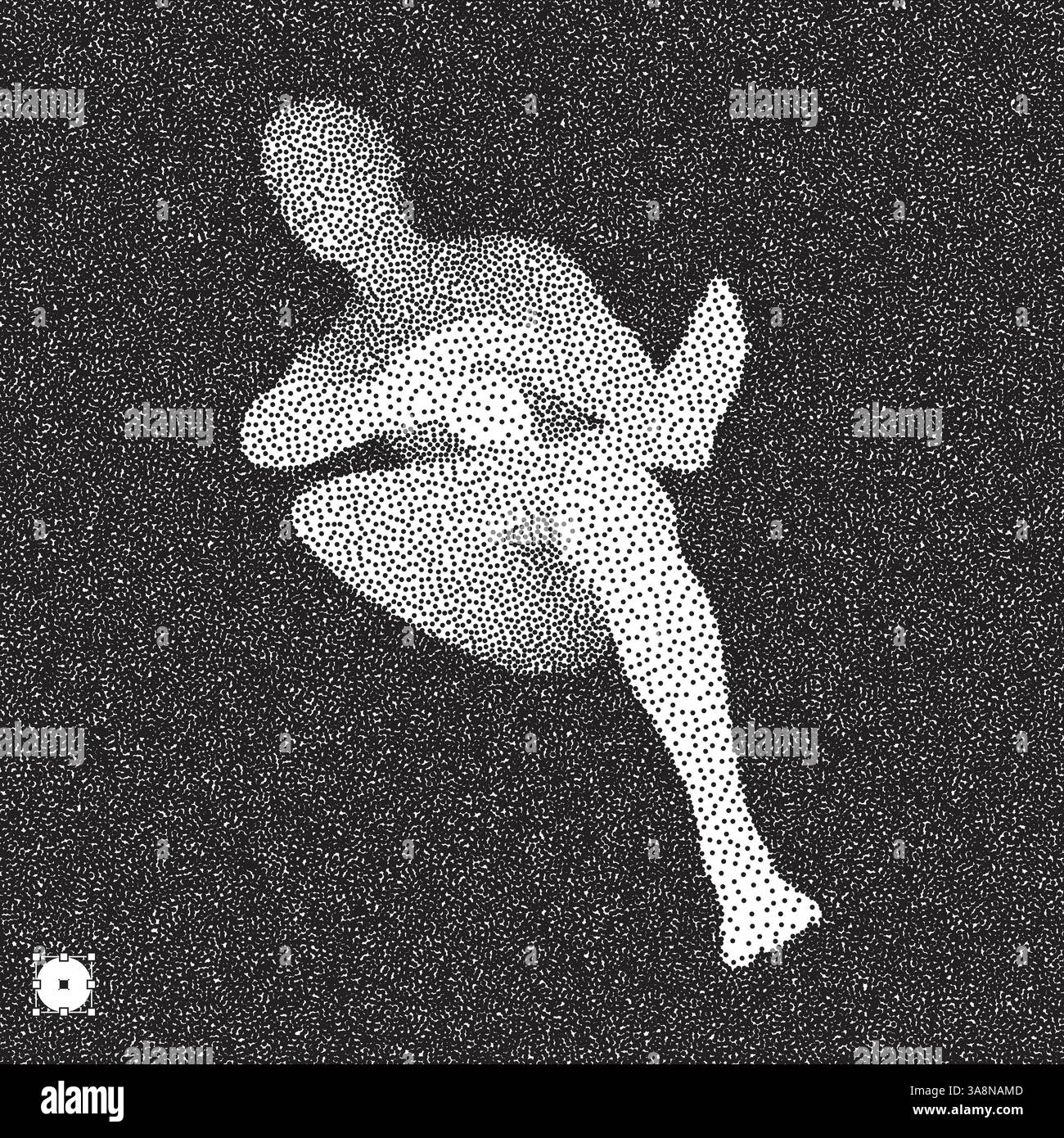 Sitzung Mann. 3D-Modell des Menschen. Schwarze und weiße körnig dotwork Design. Gepunktete Vector Illustration. Stock Vektor