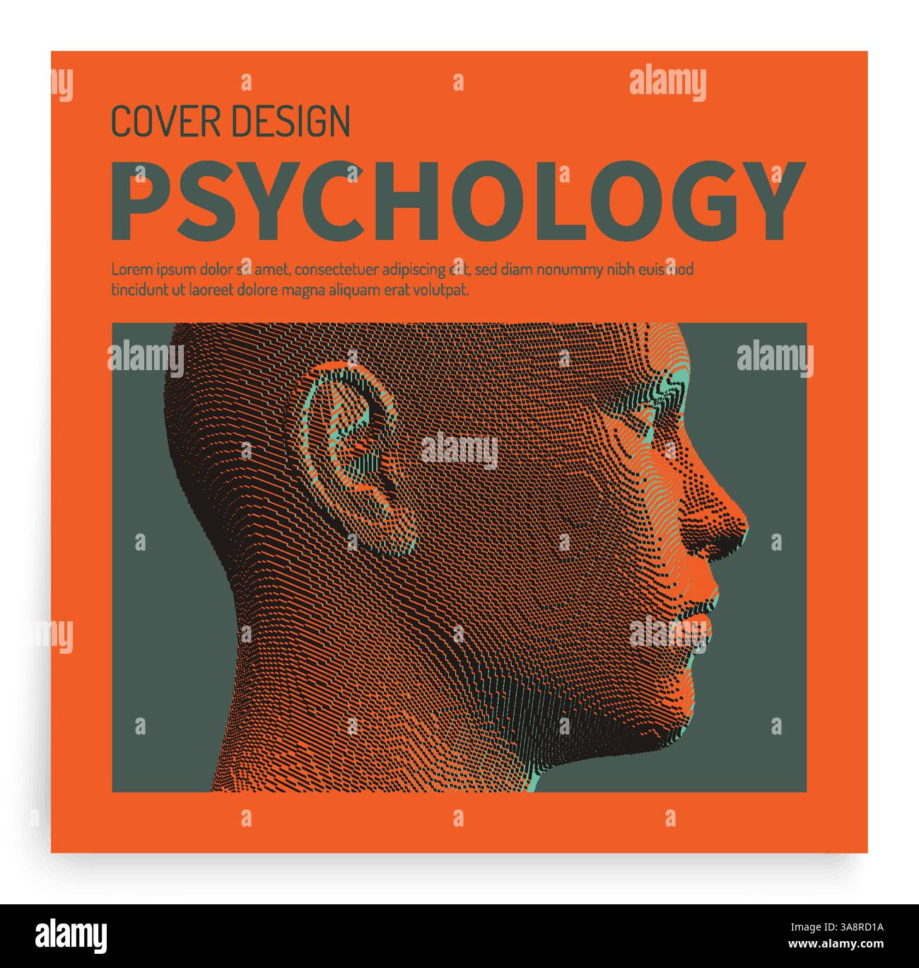 Abstrakte digitale menschliche Kopfkonstruktion aus Cubes. Musterbrief zum Thema Psychologie. 3D-Illustration für Broschüre, Poster, Präsentation Stock Vektor