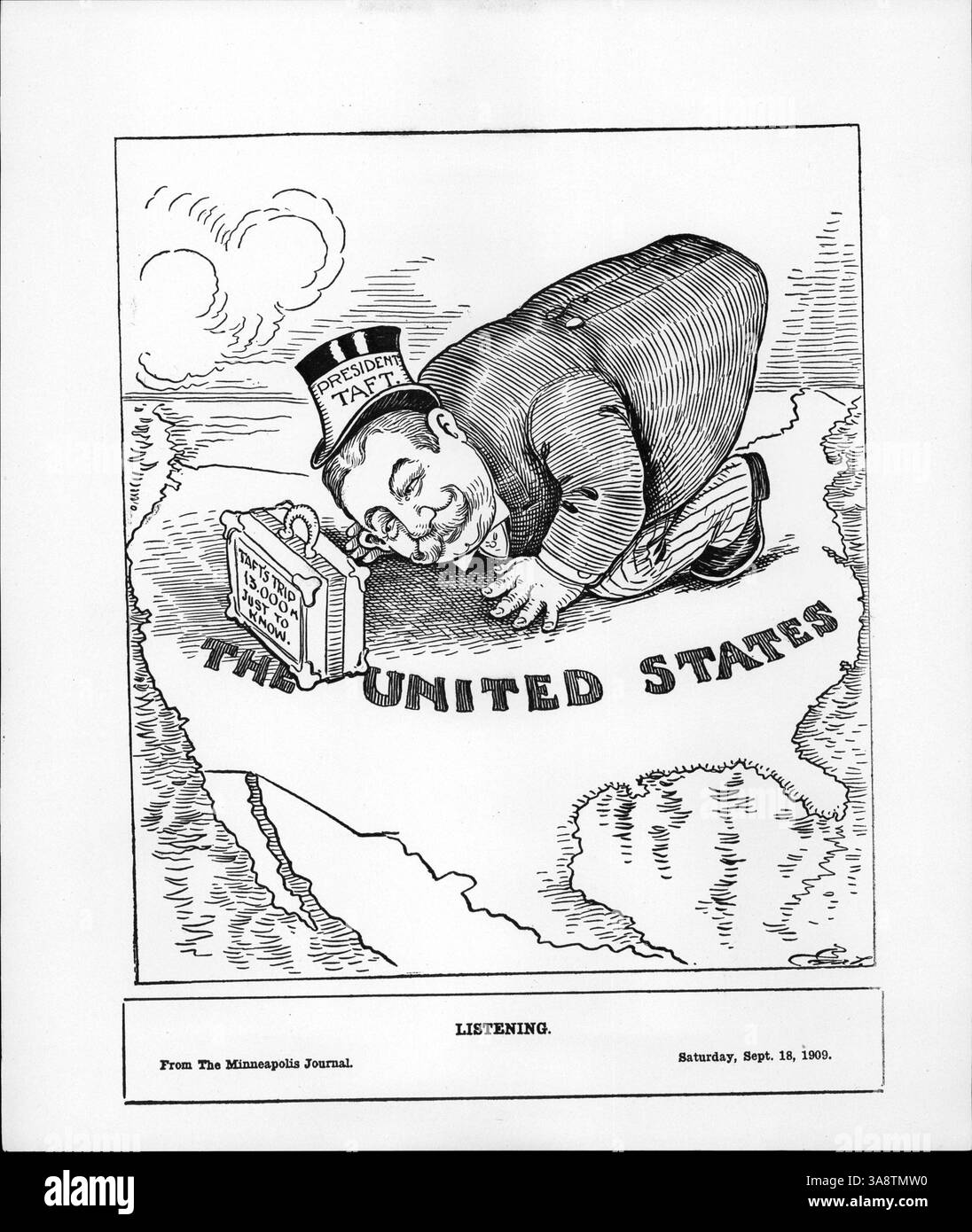 Dieses Bild fängt Taft während seiner Westreise ein und hört den Menschen in den Vereinigten Staaten genau zu. Das Foto spiegelt seine Bemühungen wider, sich während seiner Reisen mit der Nation zu verbinden. Stockfoto