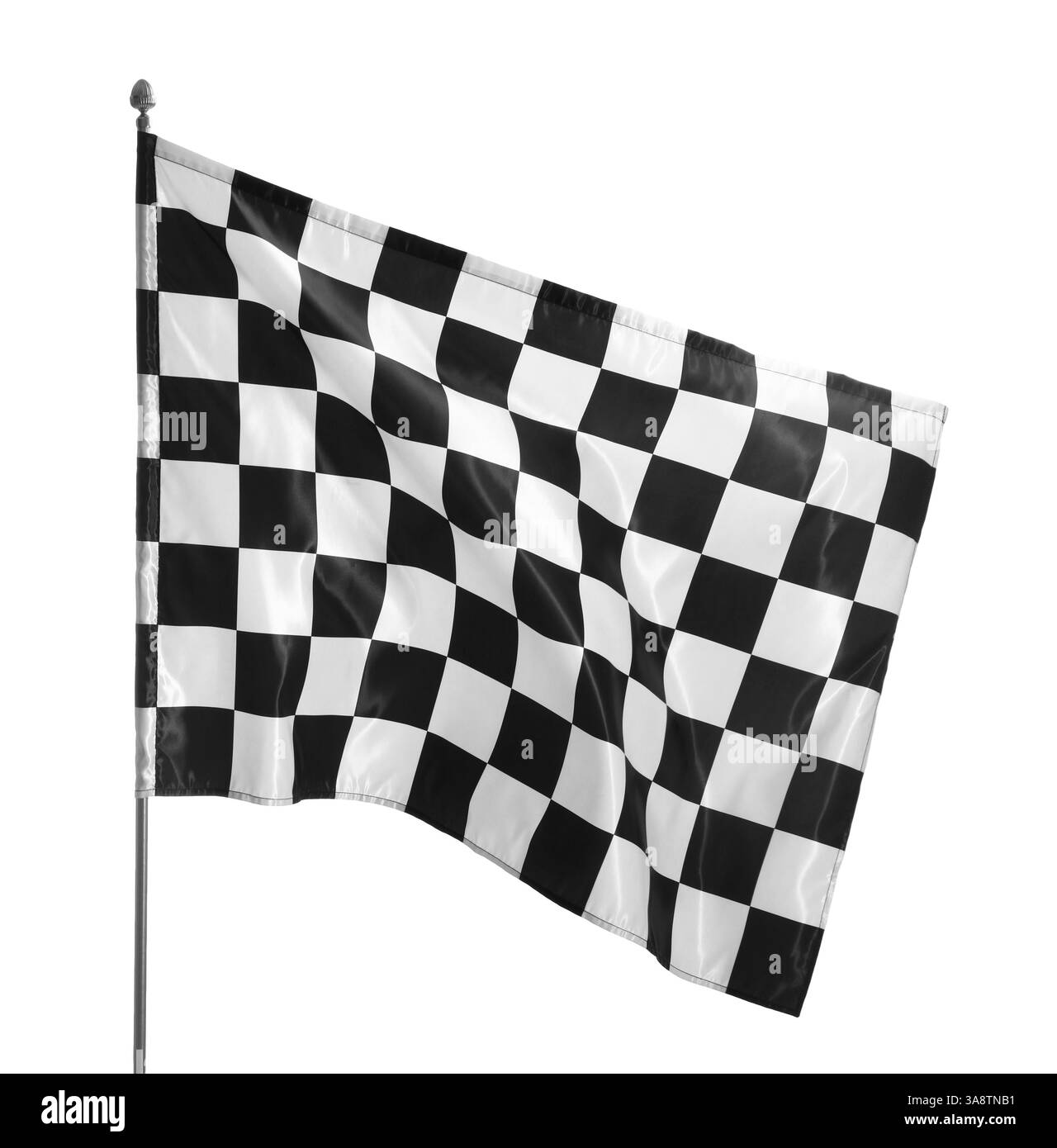 Eine karierte Rennfahne isoliert auf weiß Stockfoto