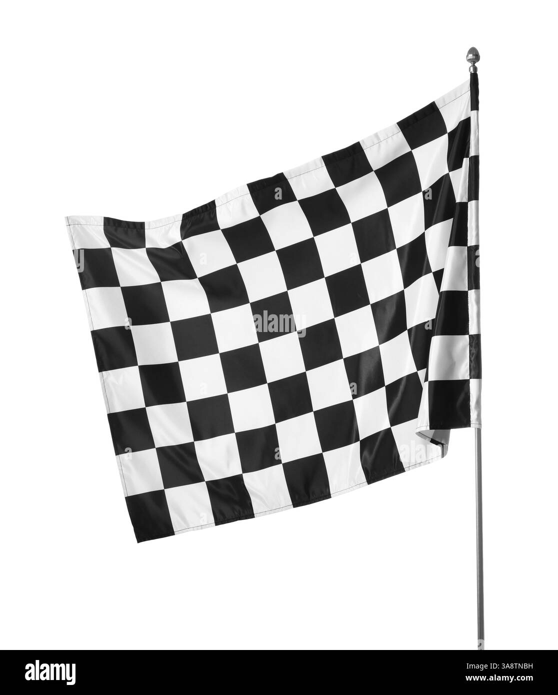 Eine karierte Rennfahne isoliert auf weiß Stockfoto