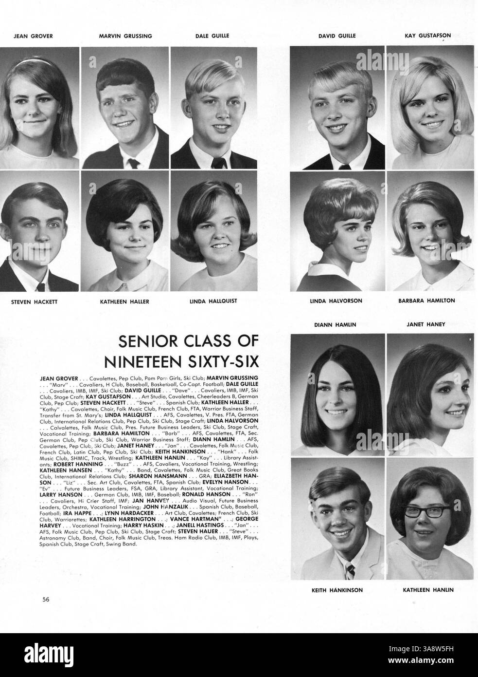 Dieses Jahrbuch erinnert an das Schuljahr 1965-1966 an der Hopkins High School mit akademischen, sportlichen und außerschulischen Highlights. Stockfoto