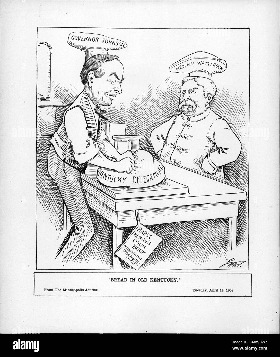 Gouverneur Johnson und Henry Watterson werden gemeinsam in Kentucky gezeigt, wo sie politische Fragen, einschließlich der Rechte der staaten, diskutieren. Johnson war zu Gast in Wattersons Haus, wo sie über die politische Landschaft von Kentucky sprachen. Stockfoto