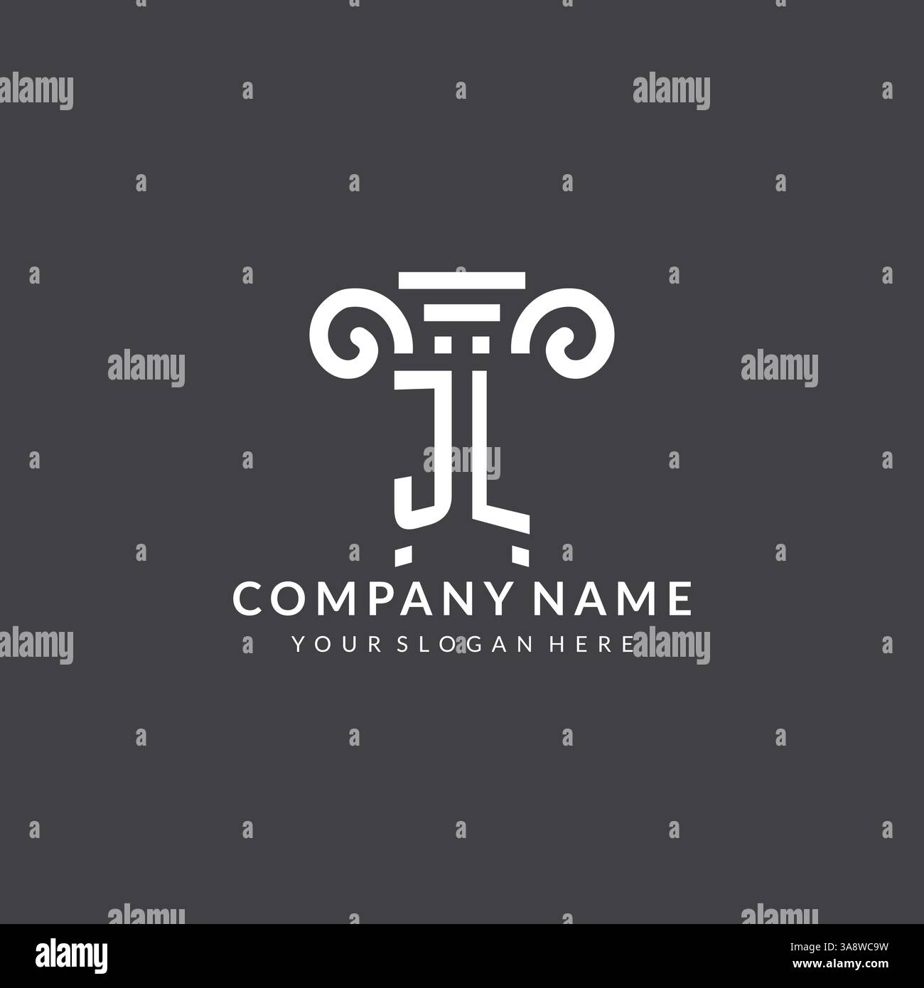 Monogramm JL-Logo für Anwaltskanzlei mit Säulensymbol in moderner und kreativer Vektorgrafik im geometrischen Stil Stock Vektor