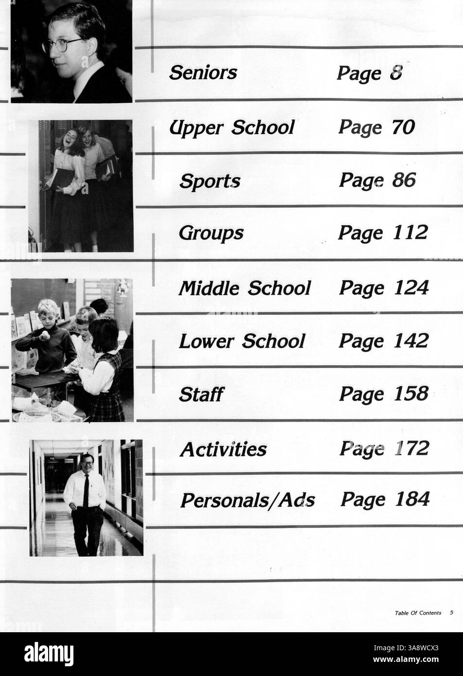 Das Breck Mustang Jahrbuch 1988 enthält Porträts von Schülern, Details zu Leichtathletik, Vereinen und Veranstaltungen aus dem Schuljahr 1987-1988 an der Breck School. Stockfoto