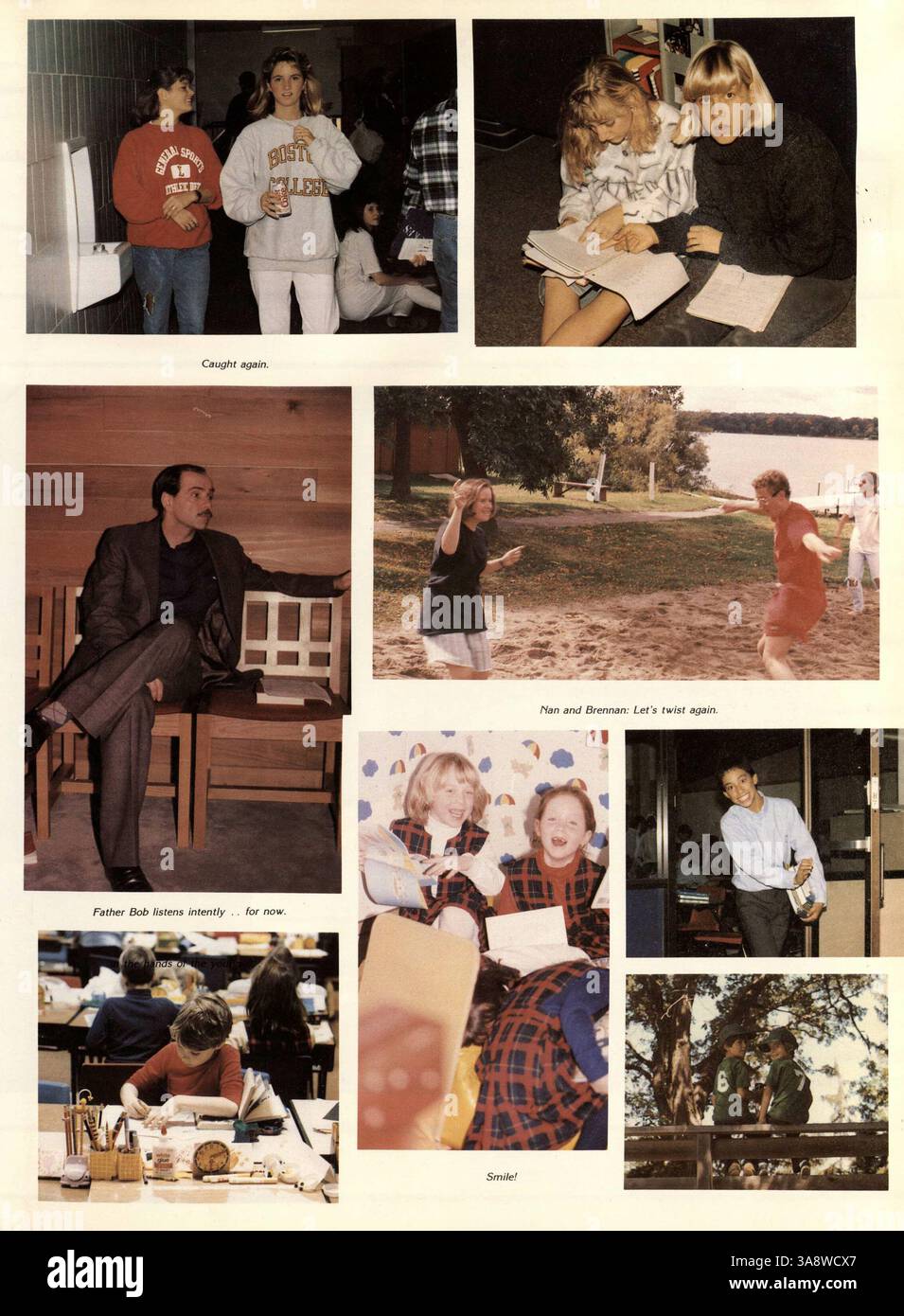 Das Breck Mustang Jahrbuch von 1988 dokumentiert Schülerporträts, Sportwettbewerbe, Vereine und bemerkenswerte Ereignisse während des Schuljahres 1987-1988 an der Breck School. Stockfoto