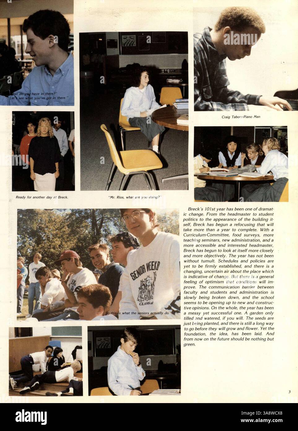 Das Breck Mustang Jahrbuch 1988 spiegelt die Schülerschaft, Vereine, Sport, Lehrer und Schlüsselveranstaltungen aus dem akademischen Jahr 1987-1988 an der Breck School wider. Stockfoto