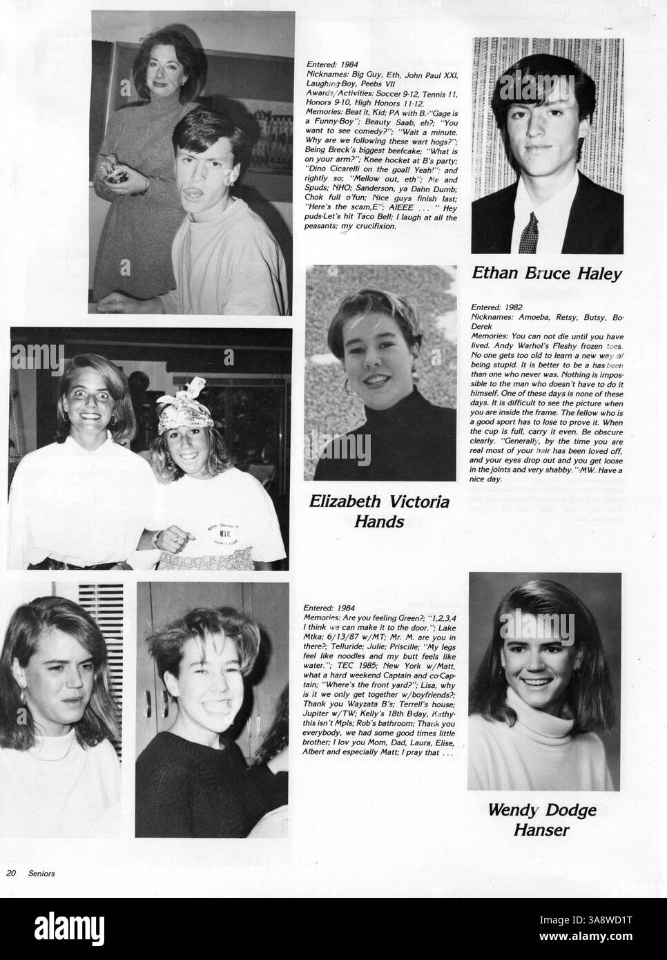 Das Breck Mustang Jahrbuch 1988 zeigt Schülerporträts, Schulveranstaltungen, Leichtathletik und Clubs aus dem Schuljahr 1987-1988 an der Breck School. Stockfoto