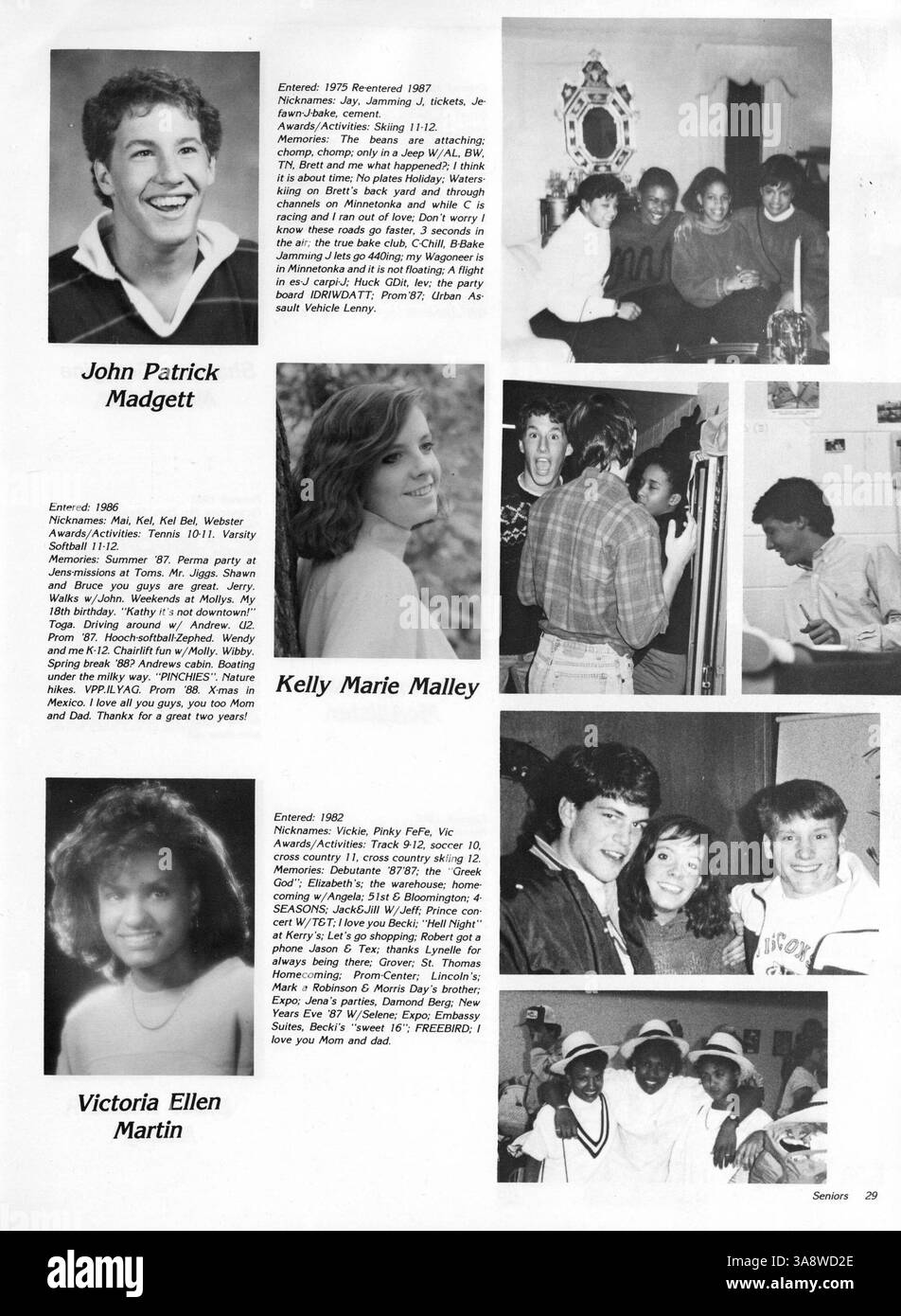 Das Breck Mustang Jahrbuch 1988 zeigt Schülerporträts, sportliche Highlights, Lehrkräfte und wichtige Veranstaltungen des Schuljahres 1987-1988 an der Breck School. Stockfoto