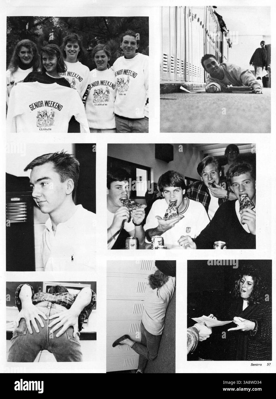 Das Breck Mustang Jahrbuch von 1988 beschreibt das Schuljahr 1987-1988 mit Schülerporträts, Fakultätsschwerpunkten, Leichtathletik, Vereinen und akademischen Leistungen. Stockfoto