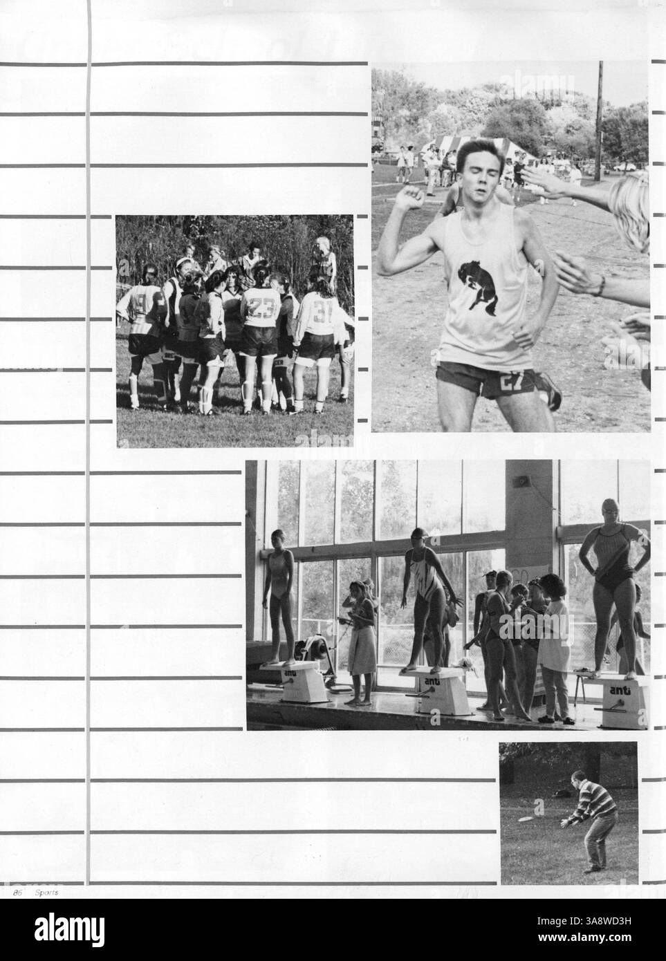 Dieses Breck Mustang Jahrbuch dokumentiert das Schuljahr 1987-1988 und hält Erinnerungen an Schüler, Lehrer, Leichtathletik, Vereine und akademische Programme an der Breck School fest. Stockfoto