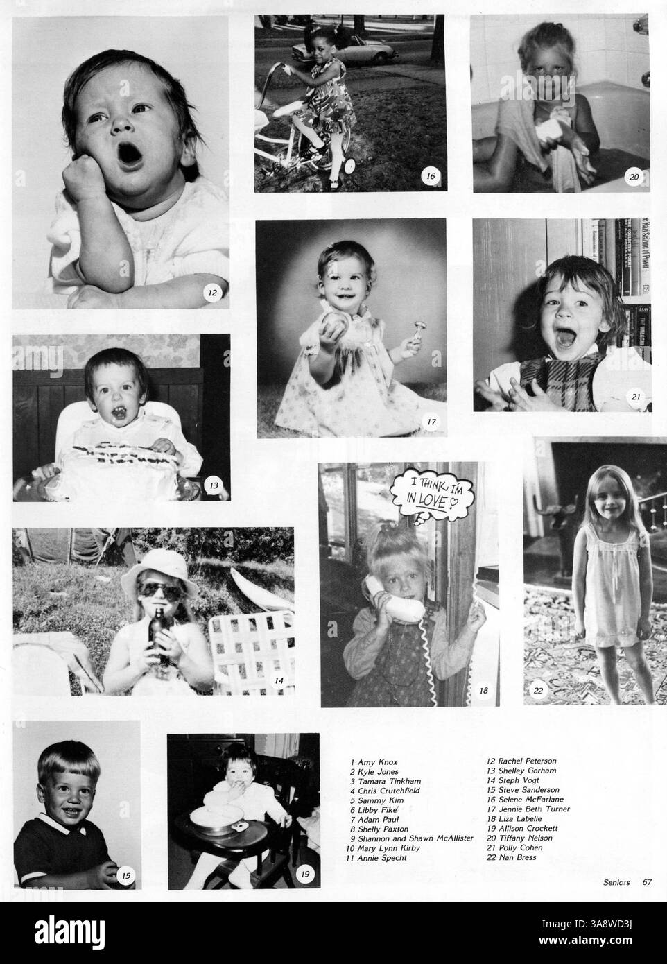 Das Breck Mustang Jahrbuch von 1988 beschreibt das Schuljahr 1987-1988 mit Schülerporträts, Fakultätsschwerpunkten, Leichtathletik, Vereinen und akademischen Leistungen. Stockfoto