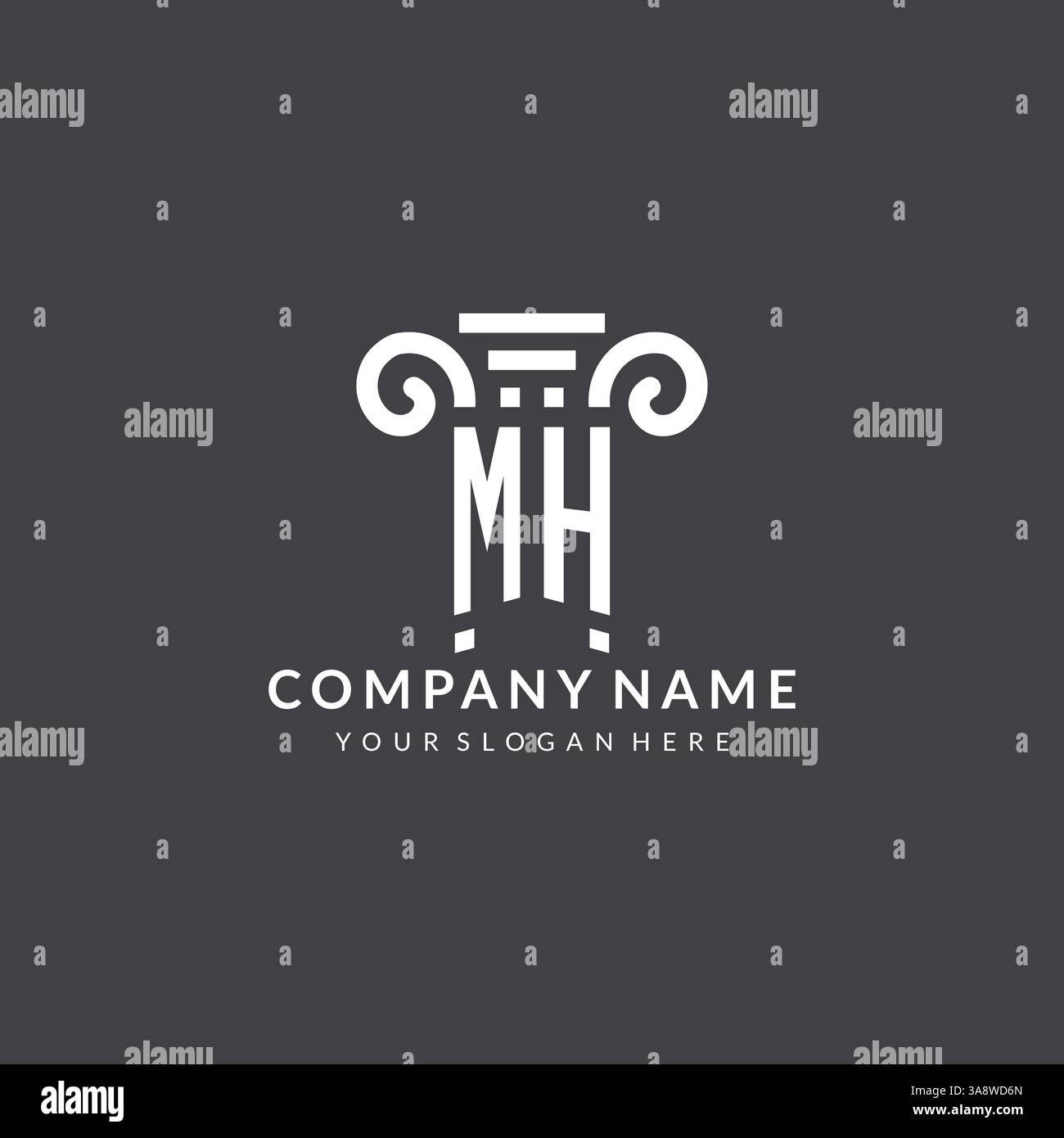 Monogramm-MH-Logo für Anwaltskanzlei mit Säulensymbol in moderner und kreativer Vektorgrafik im geometrischen Stil Stock Vektor
