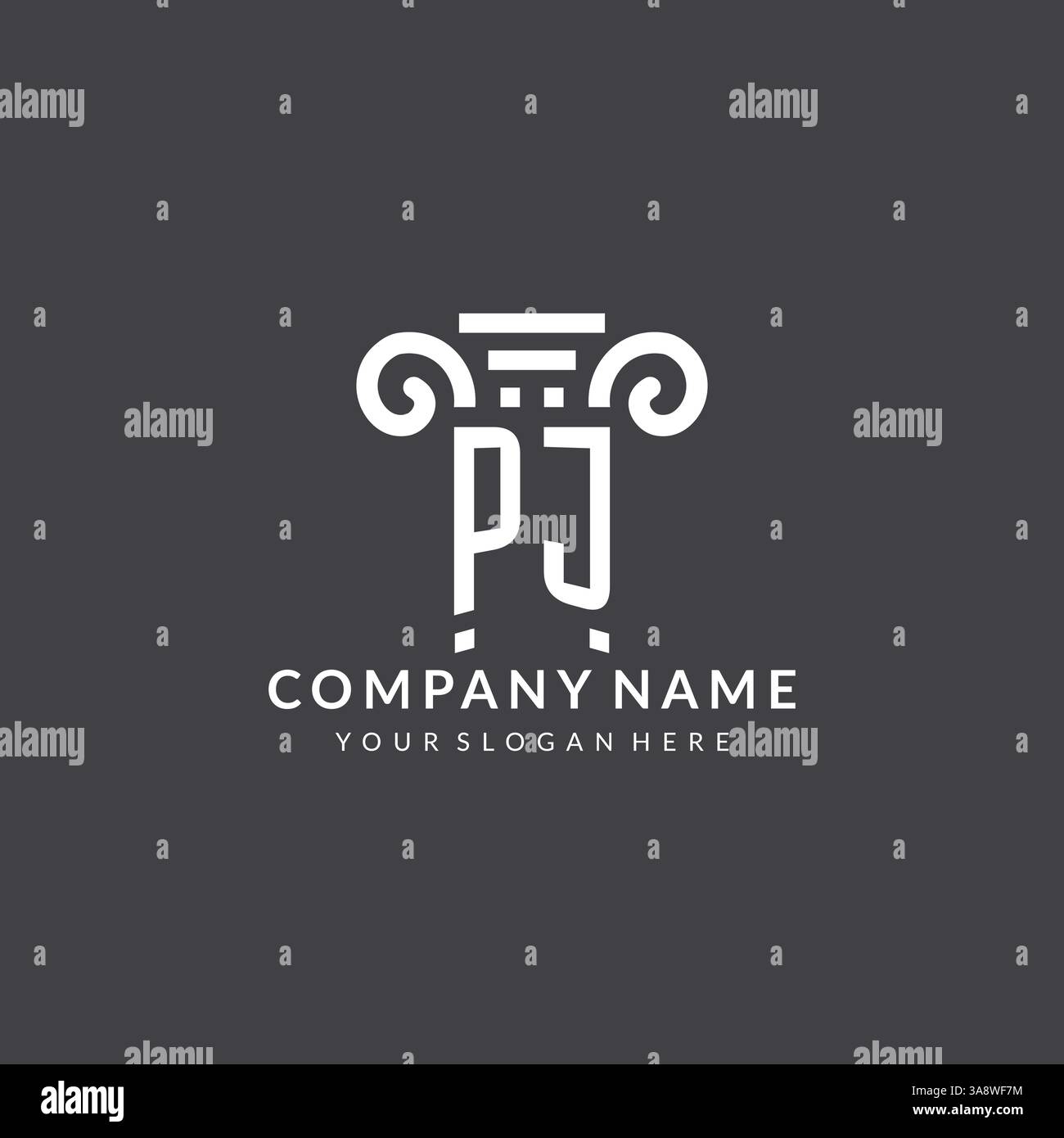Monogramm PJ-Logo für Anwaltskanzlei mit Säulensymbol in moderner und kreativer Vektorgrafik im geometrischen Stil Stock Vektor