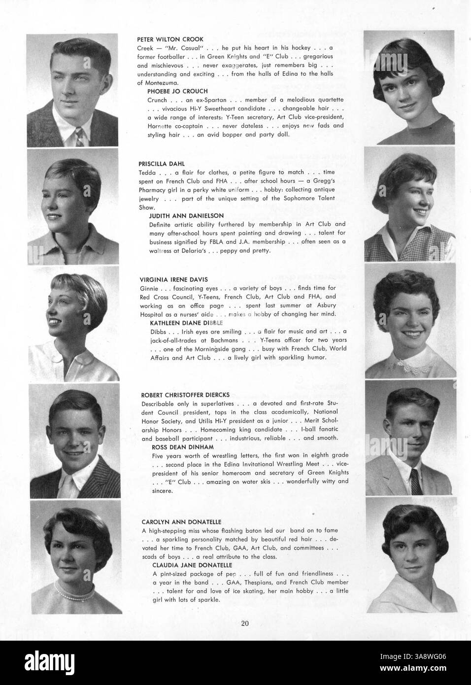 Die Ausgabe 1959 des Edina-Morningside High Yearbook zeigt die Schüler, Lehrkräfte, Sportmannschaften und außerschulische Aktivitäten des Schuljahres. Stockfoto