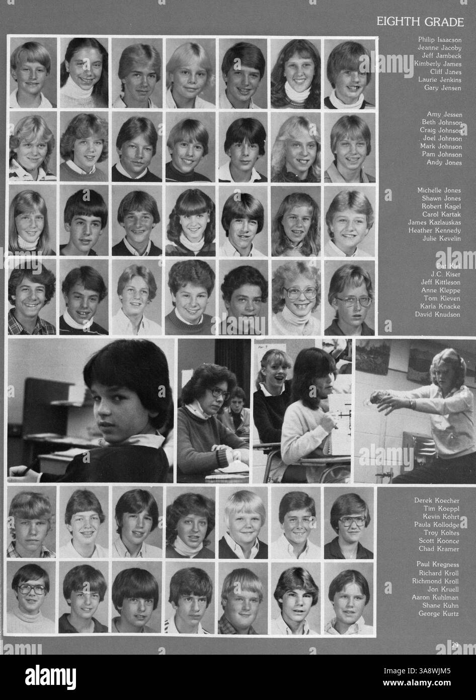 Diese 1983 Minnetonka Jr. High Yearbook beleuchtet die akademischen und außerschulischen Aktivitäten des Schuljahres, darunter Leichtathletik, Vereine und Schülerveranstaltungen. Stockfoto