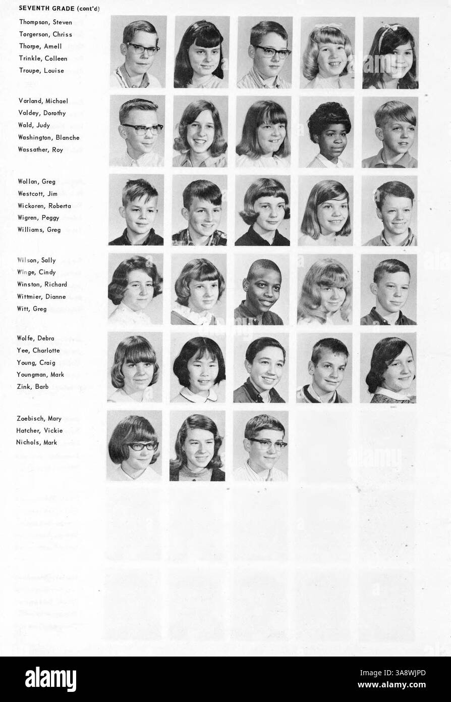 Das 1965 Sanford Jr. High Yearbook bietet eine detaillierte Aufzeichnung des Schuljahres 1964-65 mit Fotos von Schülern, Lehrkräften und wichtigen Ereignissen. Sie unterstreicht die Bedeutung der afroamerikanischen Geschichte und ihre Präsenz bei der Gestaltung der pädagogischen Erfahrungen während dieser Zeit. Stockfoto