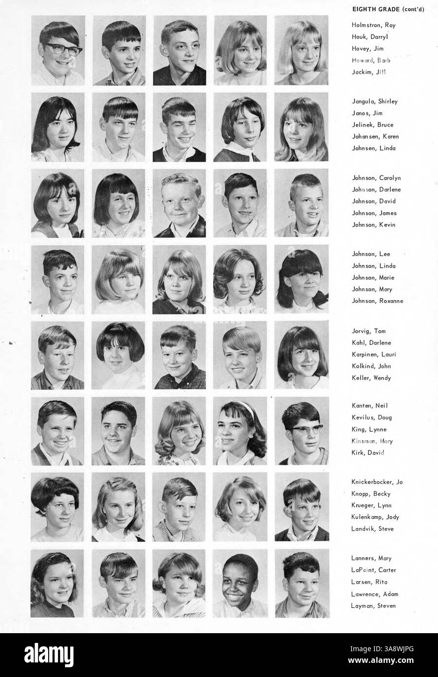 Dieses Jahrbuch 1965 von Sanford Jr. High erfasst das Schuljahr 1964-65 anhand von Fotos und Aufzeichnungen von Schülern und Lehrkräften und bietet eine Momentaufnahme des Schullebens und der Veranstaltungen. Es beleuchtet die afroamerikanische Geschichte im Kontext der Aktivitäten der Schule während dieser Zeit. Stockfoto