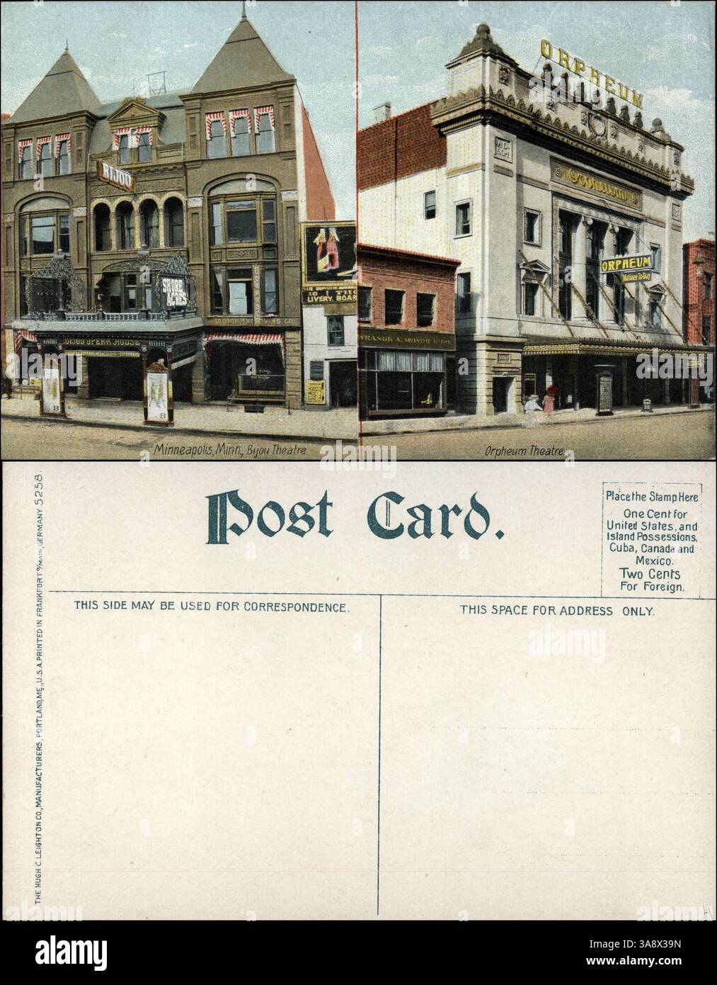 Das Bijou und das Orpheum Theater in Minneapolis sind historisch bedeutsame Wahrzeichen. Die Fassade des Bijou Opernhauses ist neben dem Orpheum Theater zu sehen, was ihre Rolle in der Unterhaltungsszene der Stadt widerspiegelt. Stockfoto