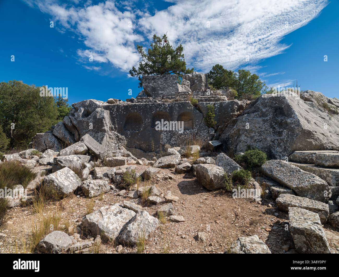 Die Ruinen der antiken Stadt Termessos. Es ist eine der wichtigsten archäologischen Stätten der Türkei. Mittelmeerregion Provinz Antalya, Land Stockfoto