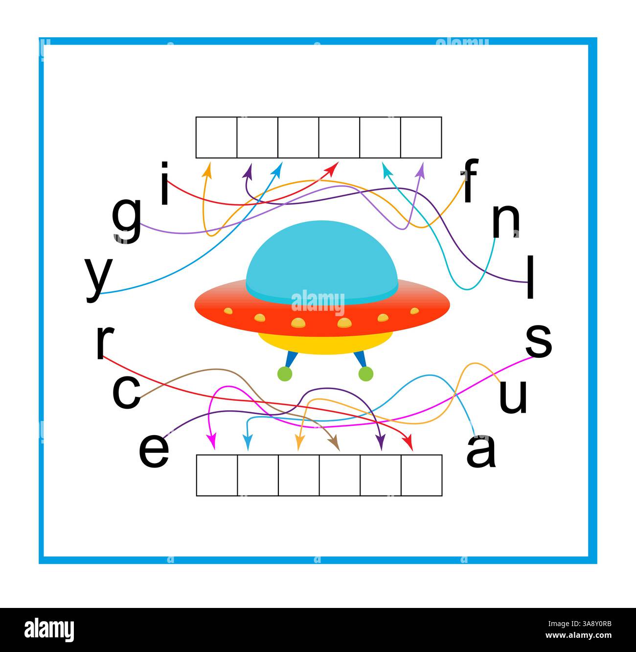 Puzzlespiel für Kinder. Lesen Sie das Wort. Vektorillustration für die Kindererziehung. Stock Vektor