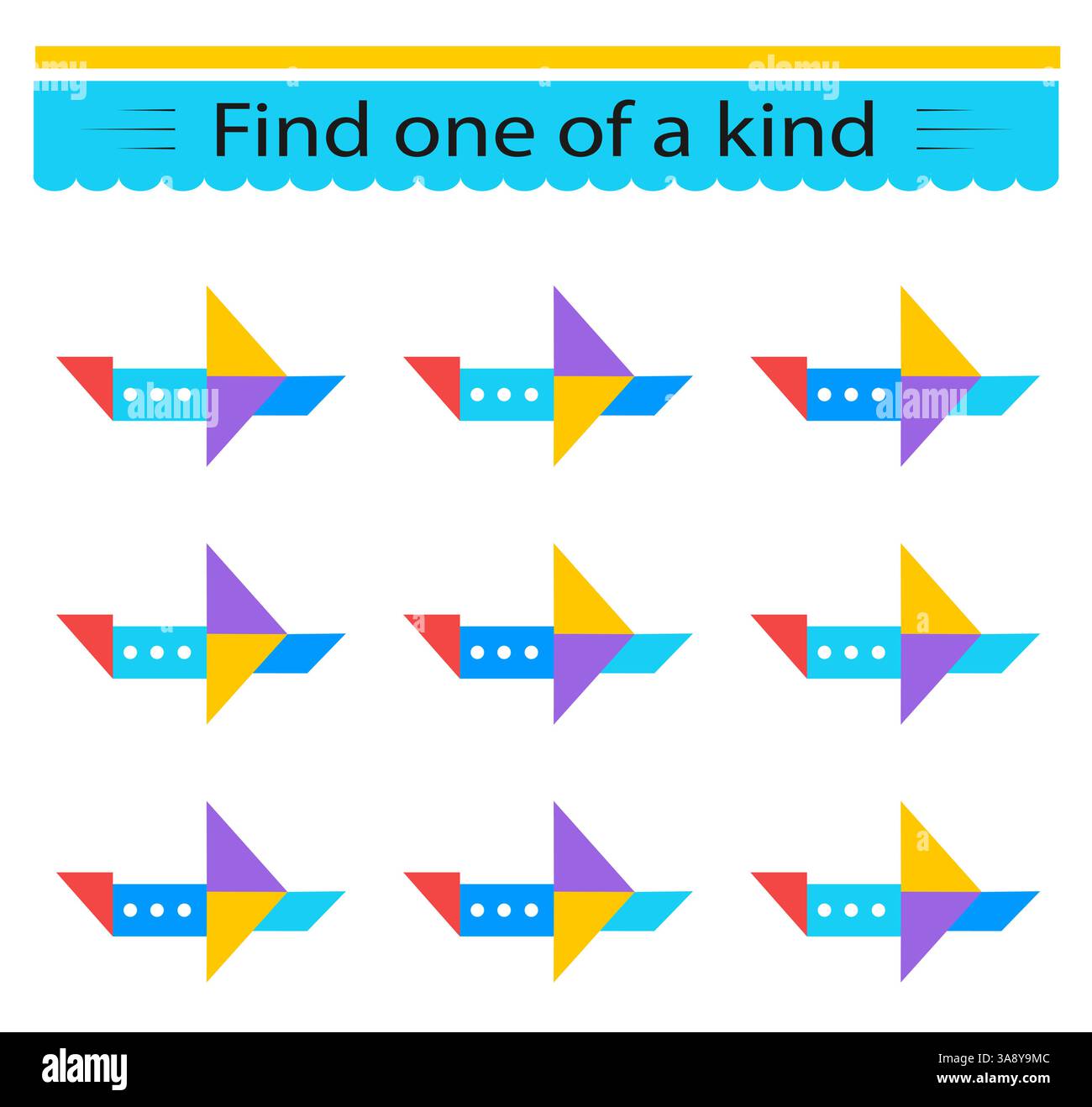 Lernspiel für Kinder. Ich muss ein Flugzeug finden. Visuelle Intelligenz. Vektorabbildung. Stock Vektor