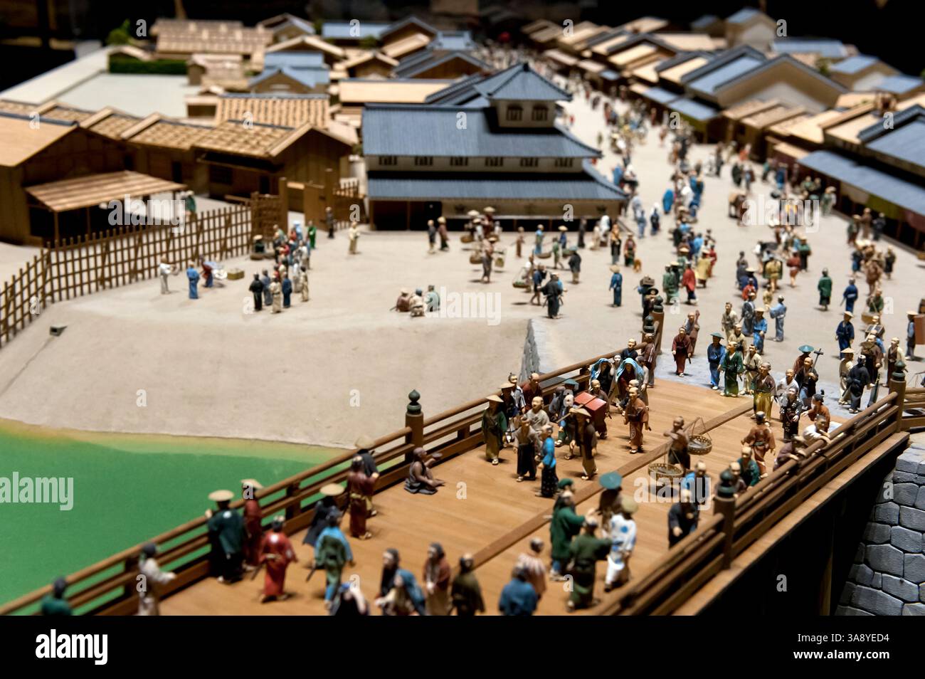 Miniaturmodell der Straßen und des Lebensstils der Menschen während der Edo-Zeit (1603-1868) im Edo-Tokyo Museum of History, Tokio, Japan Stockfoto