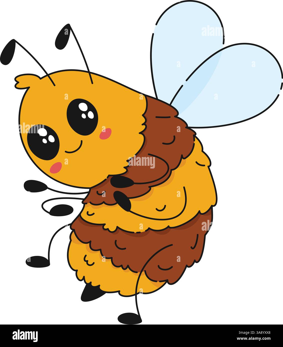 Süße glückliche Biene. Niedliche flache Vektor-Illustration im kindlichen Stil für Kinderdesign Stock Vektor