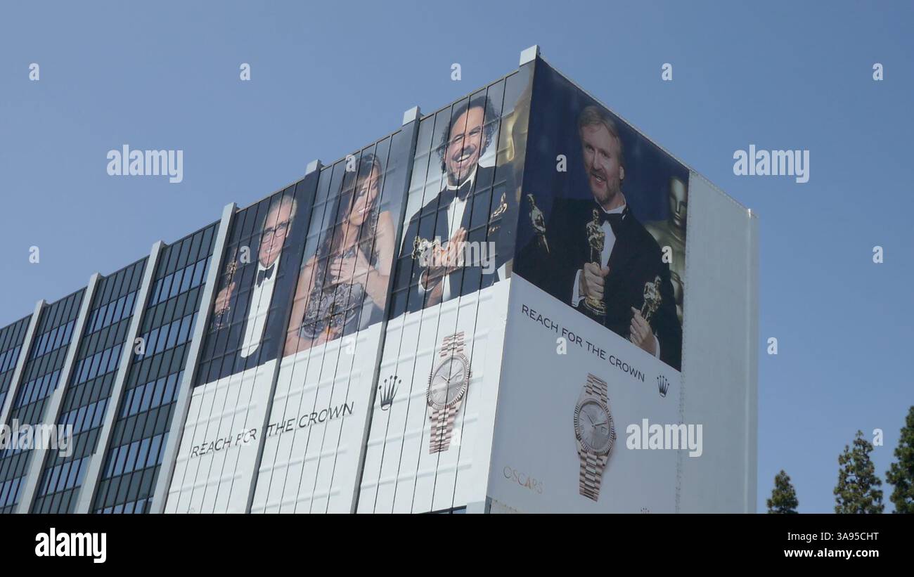 Los Angeles, Kalifornien, USA 28. März 2025 Regisseure Martin Scorsese, Kathryn Bigelow, Alejandro G. Inarritu und James Cameron Rolex Billboard am Sunset Blvd am 28. März 2025 in Los Angeles, Kalifornien, USA. Foto: Barry King/Alamy Stock Photo Stockfoto